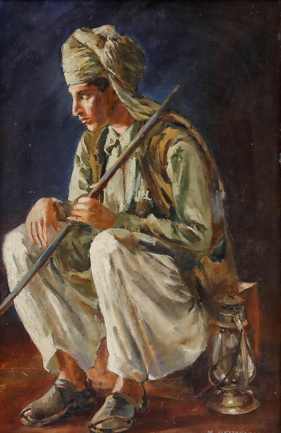 M. Henderson  - Début du 20e siècle Huile, Garde au repos - Painting de Unknown