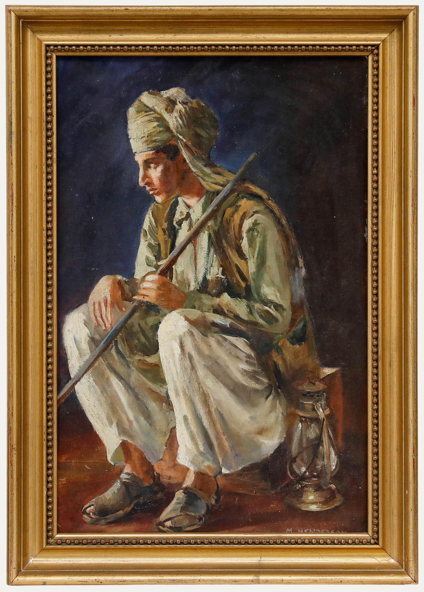 Portrait Painting Unknown - M. Henderson  - Début du 20e siècle Huile, Garde au repos