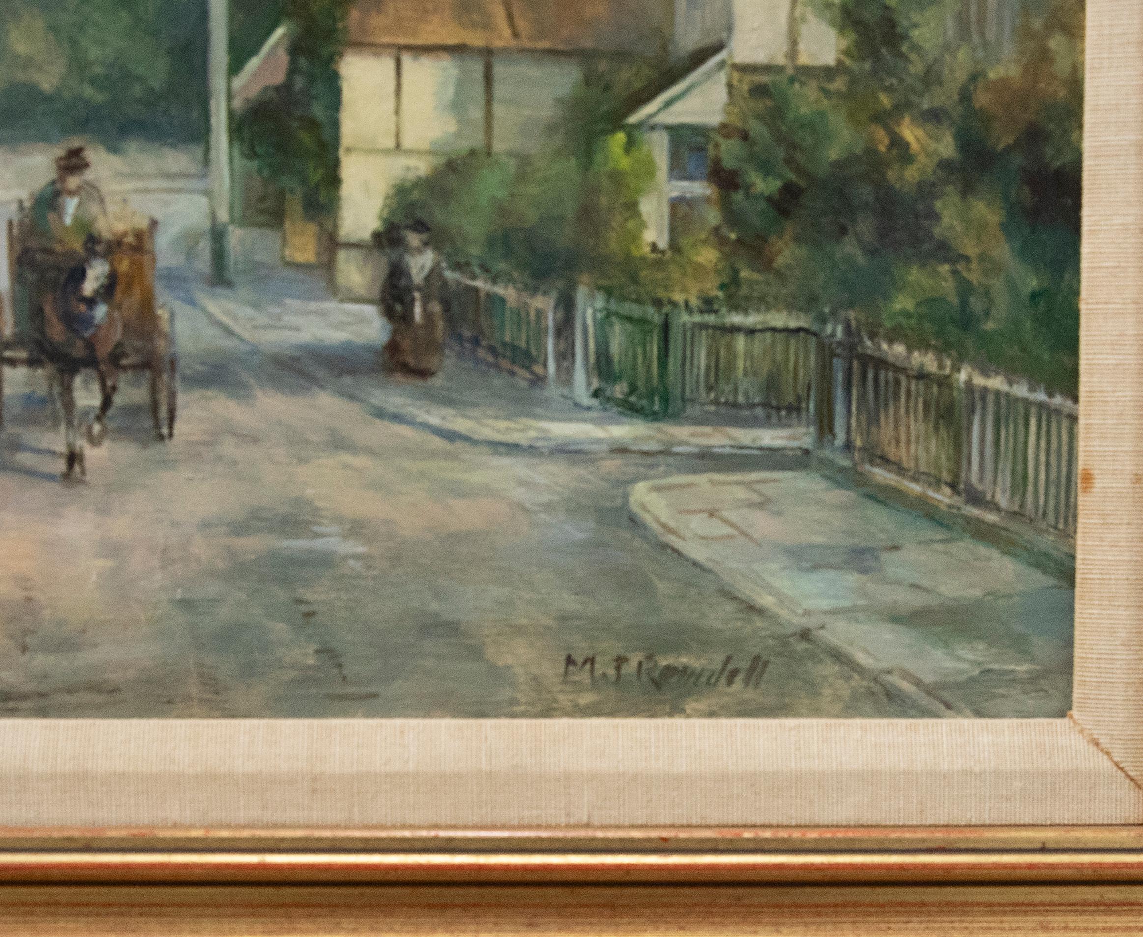 M J Randell - Olio del XX secolo incorniciato, Scena di strada con cavallo e carretto 2