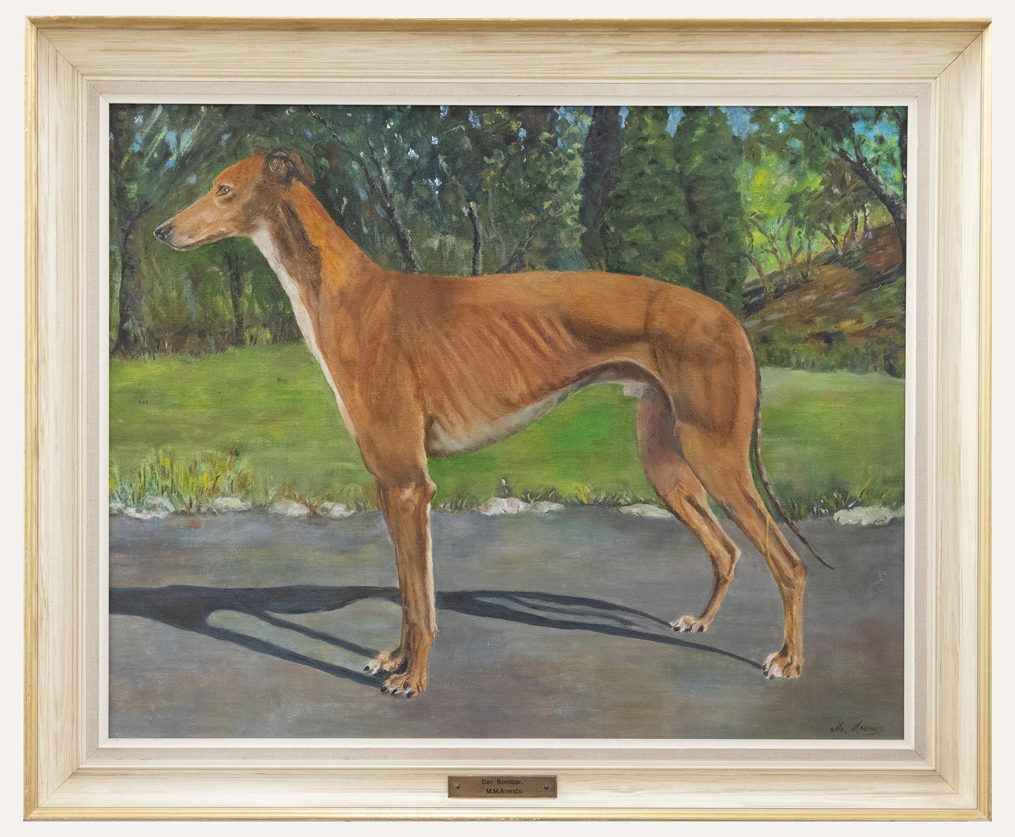 Unknown Animal Painting - M. M. Arends - 20th Century Oil, Bomber the Greyhound