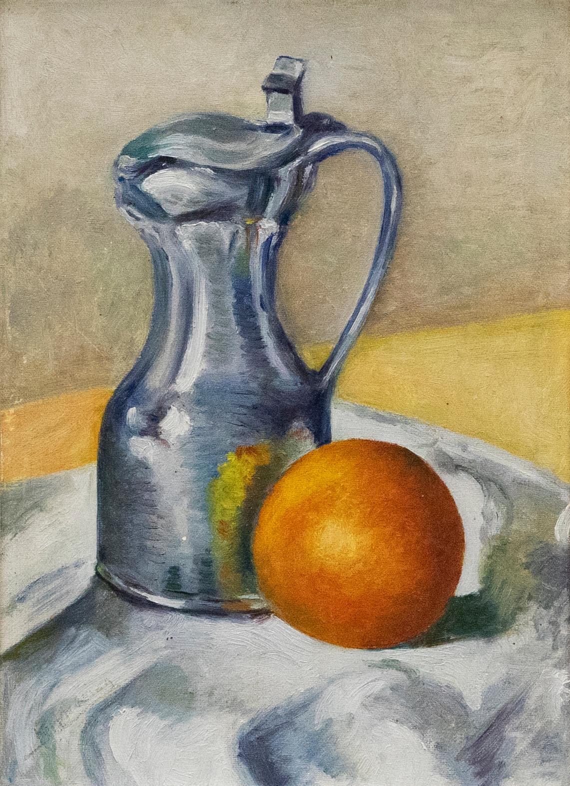 M. Mania  - 20th Century Oil, Tangerine and Pewter Jug - Painting by Unknown