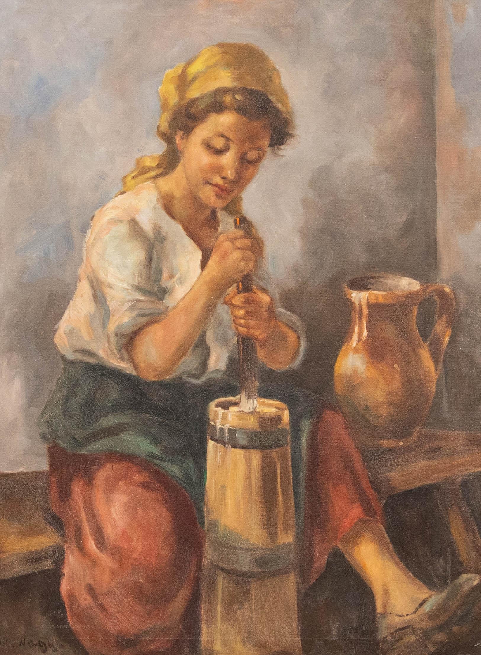 M. Nagy - Gerahmtes Ölgemälde des 20. Jahrhunderts, Porträt einer tanzenden Butter Dame – Painting von Unknown
