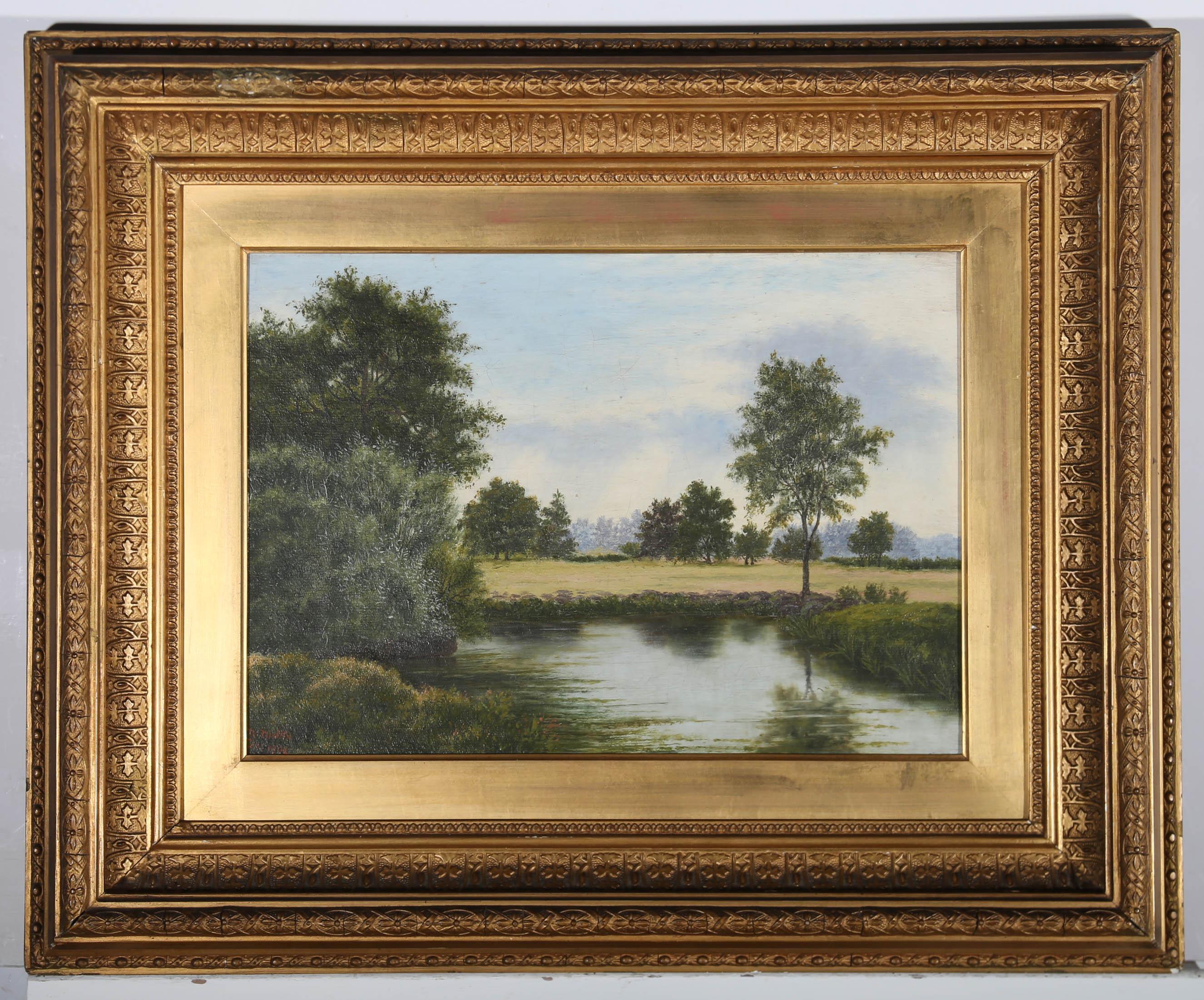 M. Nicklin - Óleo enmarcado de 1890, Paisaje fluvial - Landscape Painting Marrón de Unknown