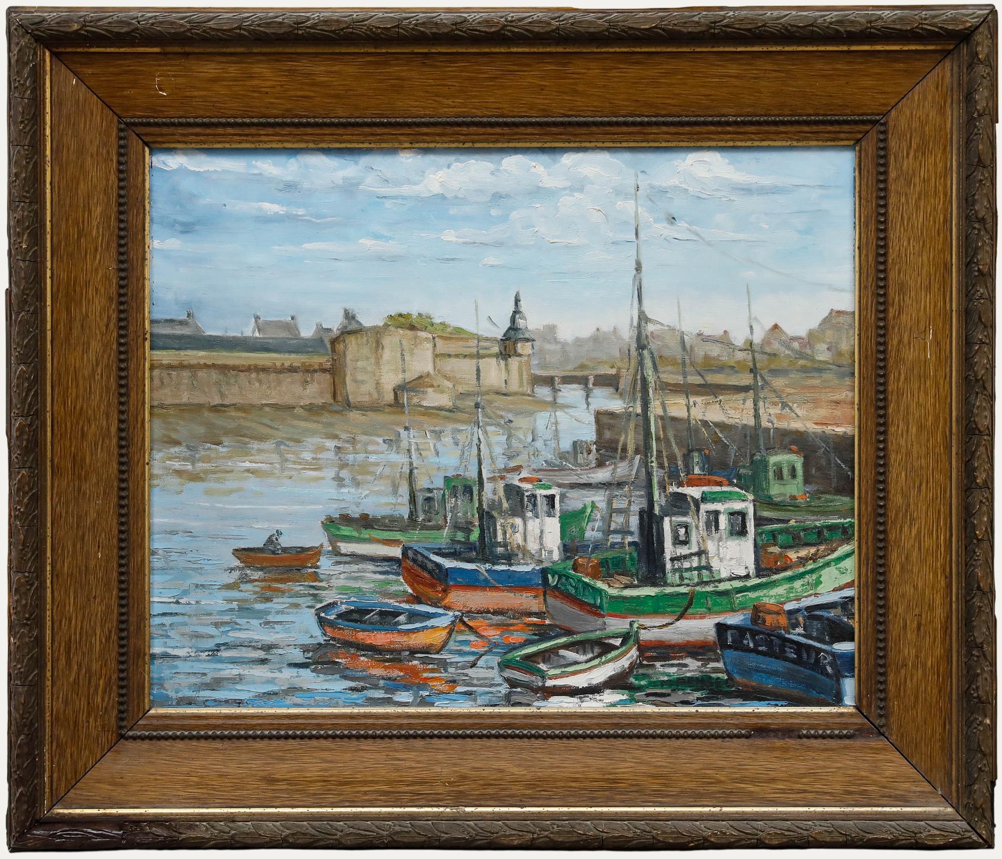 Unknown Landscape Painting – M. Pensec - Gerahmtes Öl des 20. Jahrhunderts, Le Port de Concarneau