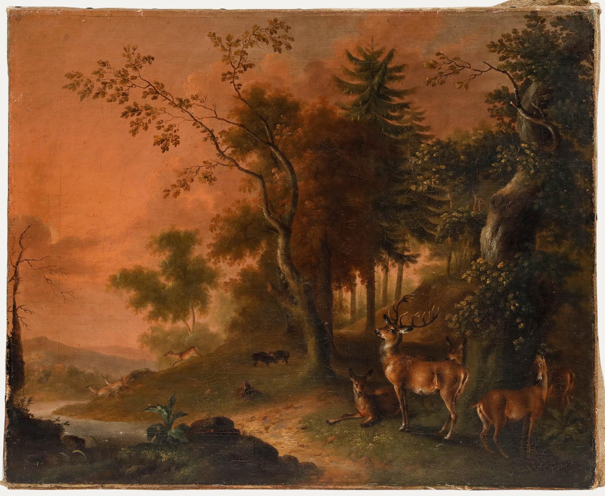 Unknown Landscape Painting - M. Prasch - 1880 Oil, Noble Deer