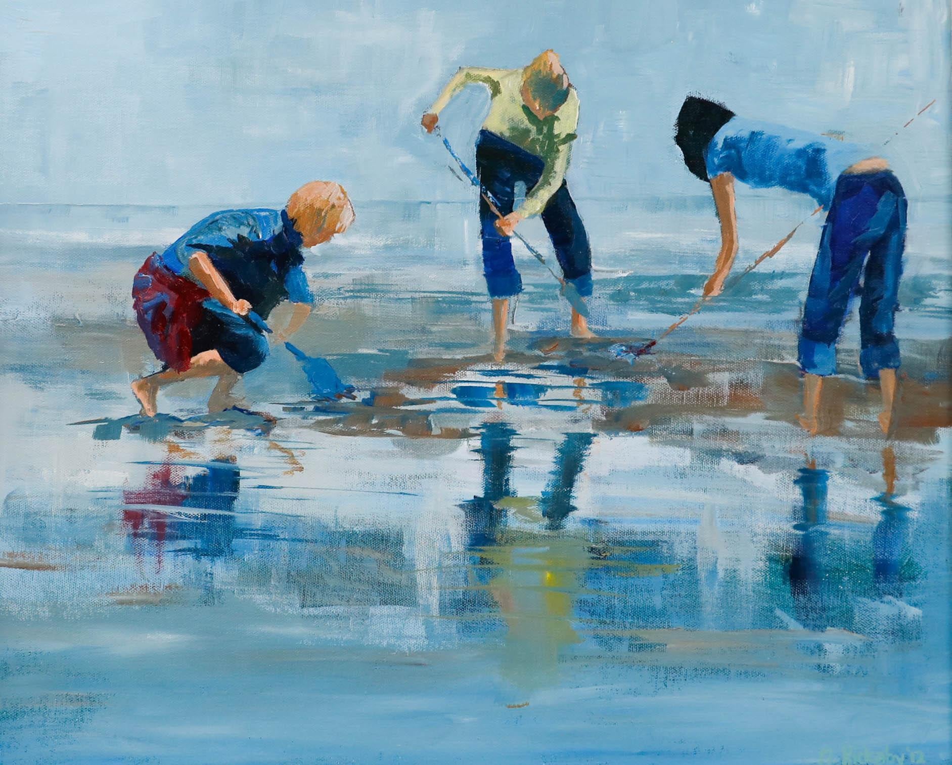 M. Rickaby - Framed 20th Century Oil, Beach Combing at Low Tide - Painting by Unknown
