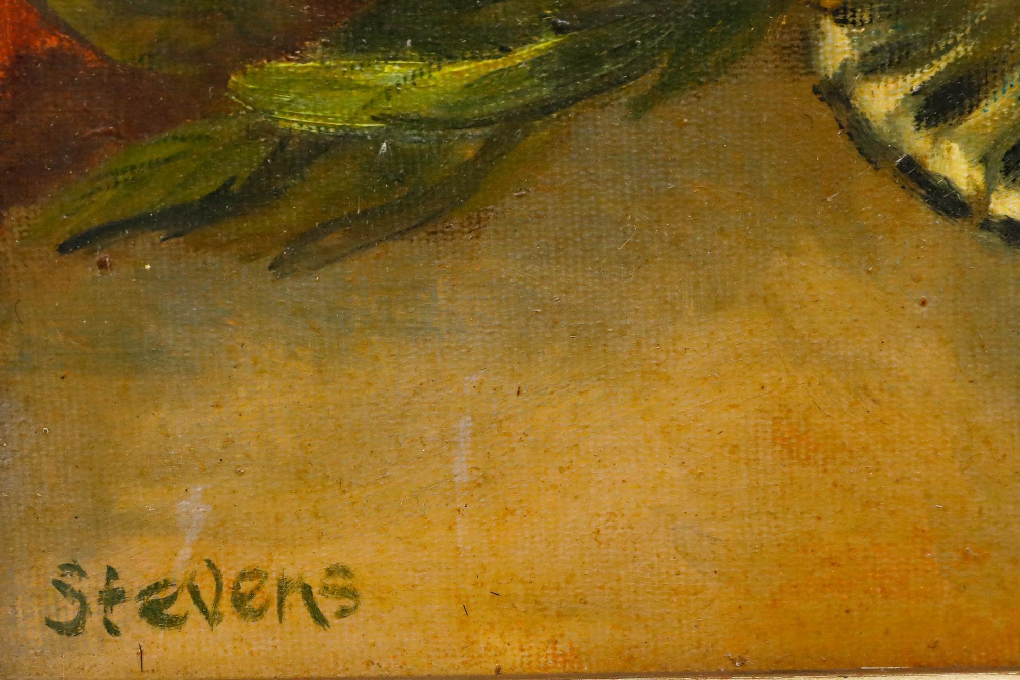 M. Stevens - 1989 Öl, Äpfel auf der Glasplatte im Angebot 1