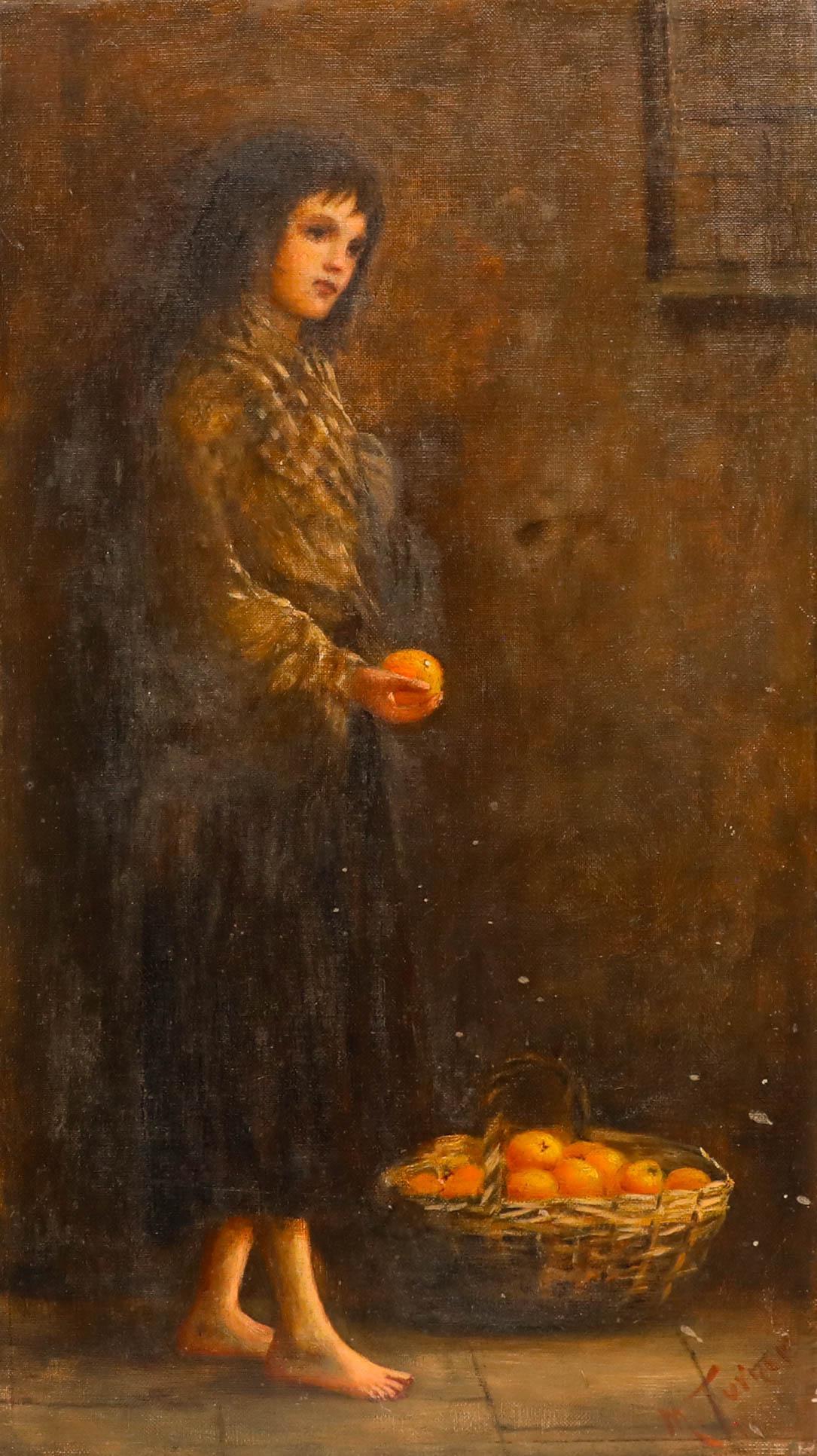 M. Turner - Début du 20e siècle Huile, La vendeuse d'orange - Painting de Unknown