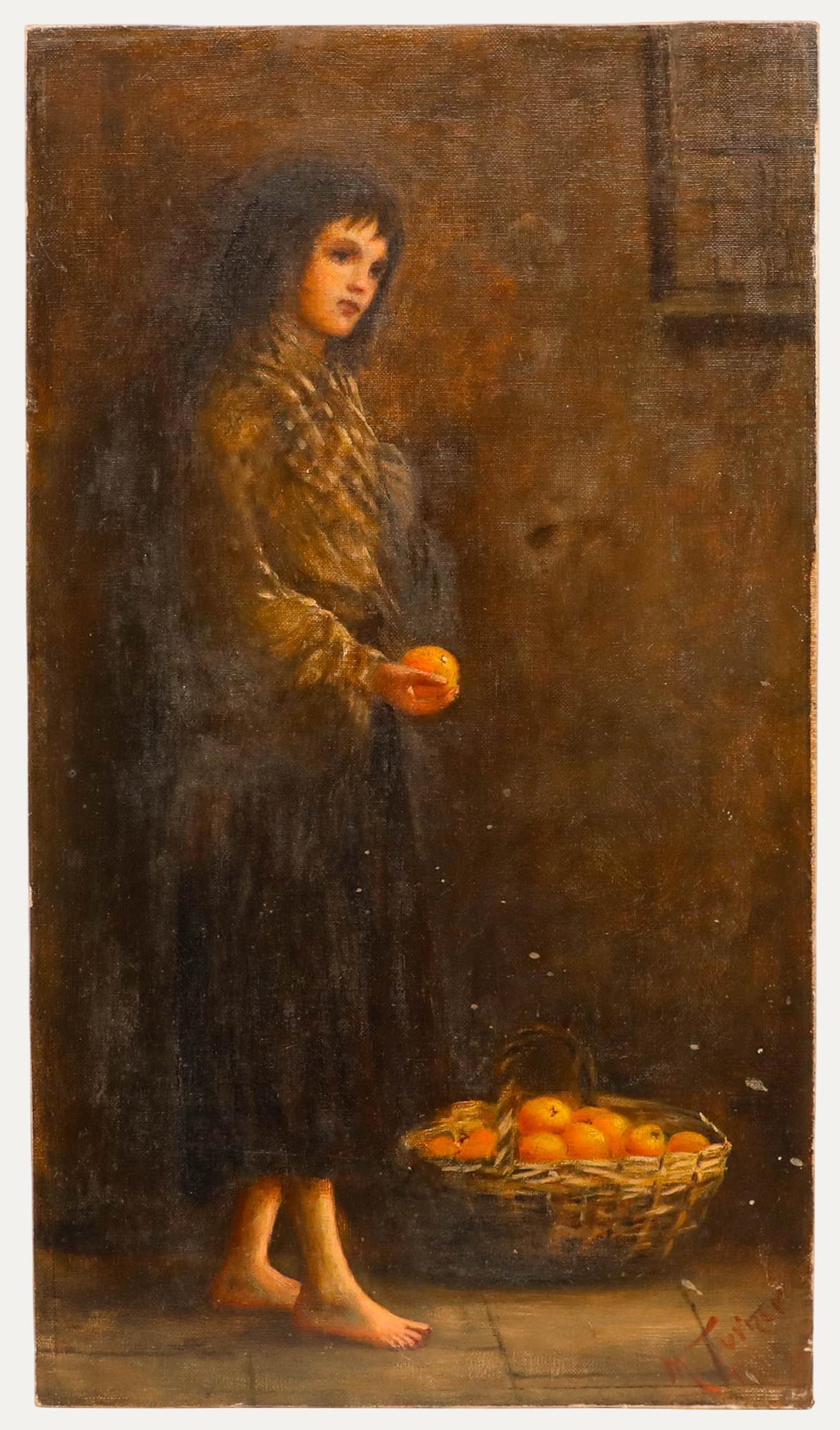 Portrait Painting Unknown - M. Turner - Début du 20e siècle Huile, La vendeuse d'orange