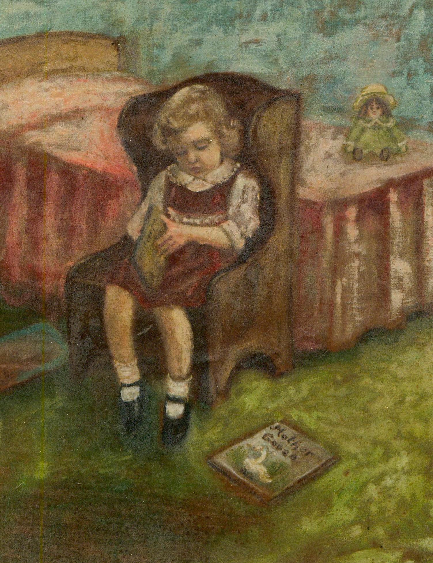 M. Wellham - Framed 20th Century Oil, A Story Before Bed - Painting by Unknown