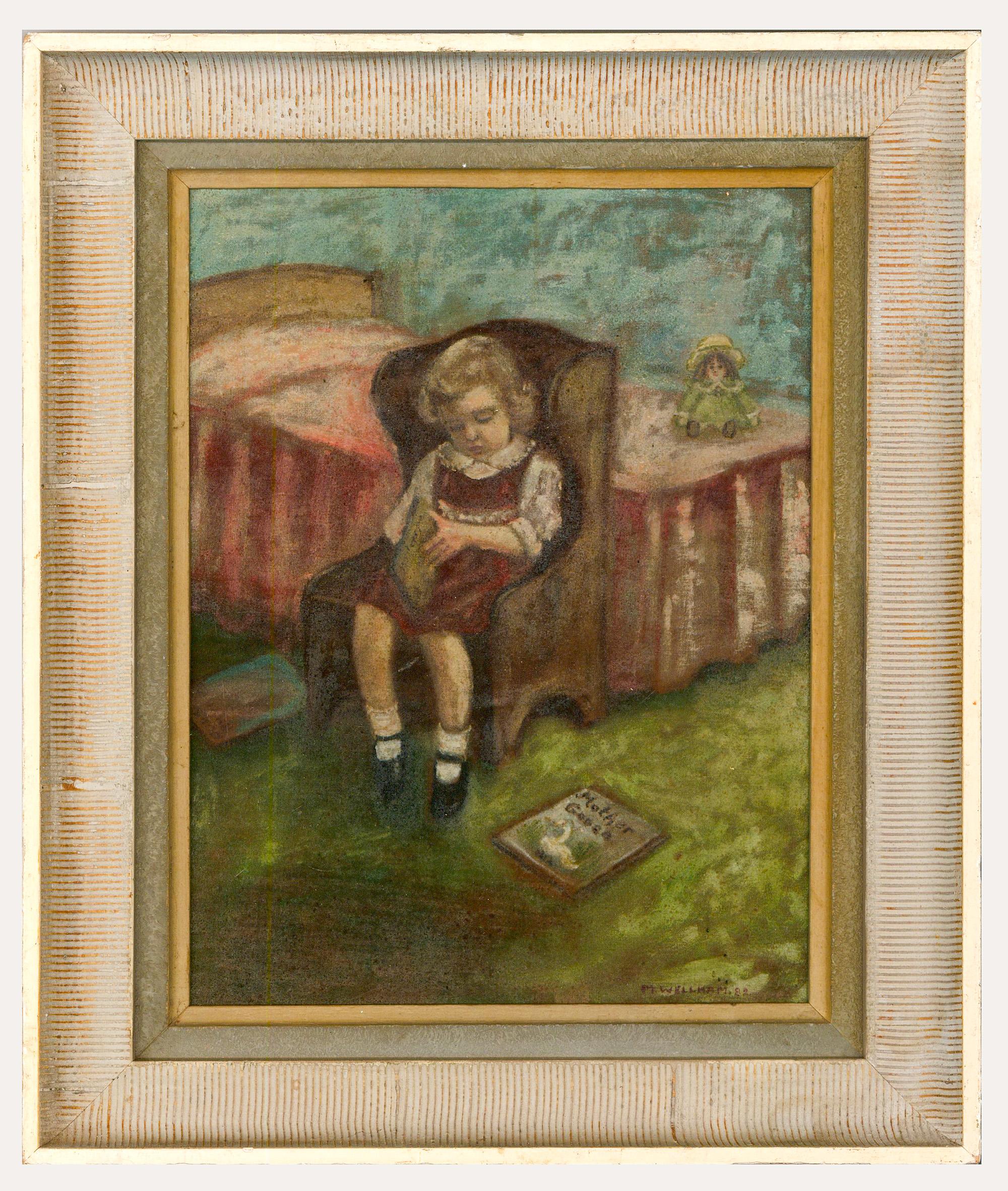 Unknown Portrait Painting - M. Wellham - Framed 20th Century Oil, A Story Before Bed