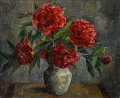 M. Williams - Framed 20th Century Oil, Still Life of Peonies