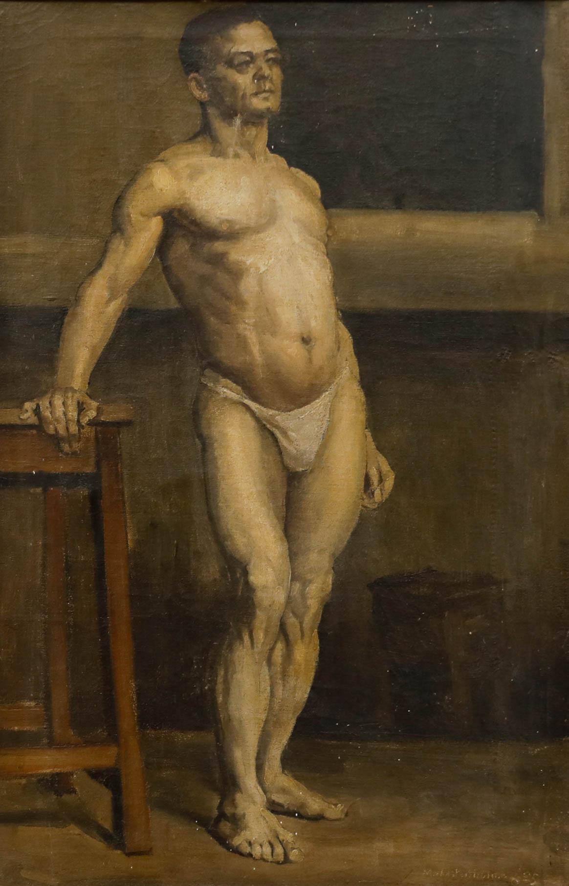 M. Wolstenholme - 1925 Oil, Standing Male Nude - Painting by Unknown