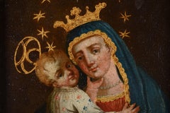 Madonna mit Kind im spanisch-kolonialen Stil, Öl auf Kupfer