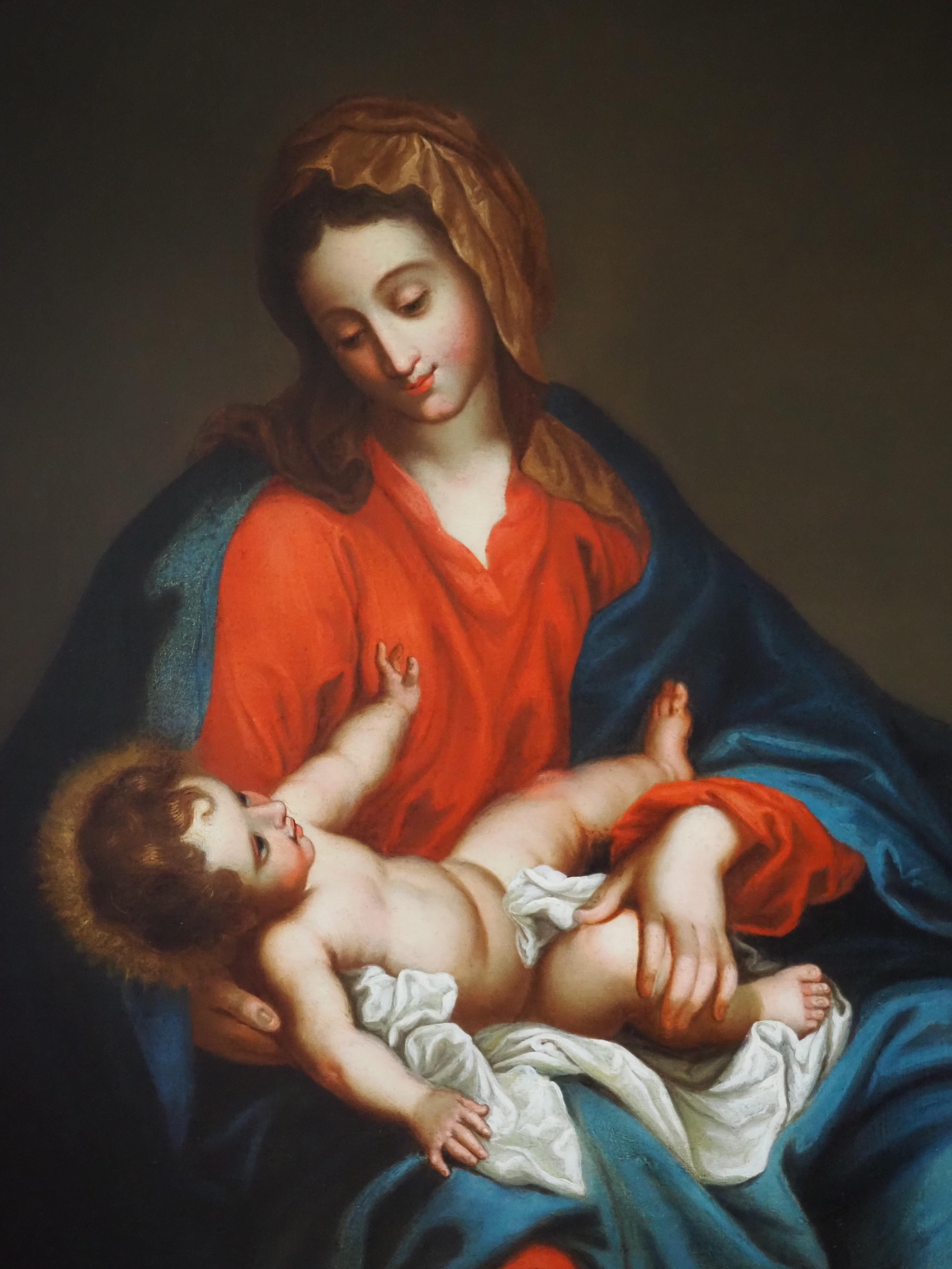 Virgen con el Niño, escuela italiana, siglo XVIII - Figurative Painting Negro de Unknown