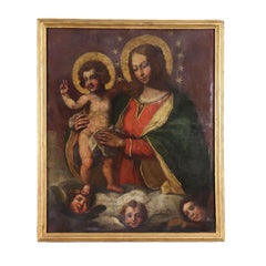 Madonna and Child with Angels, Oil on Canvas 19th Century