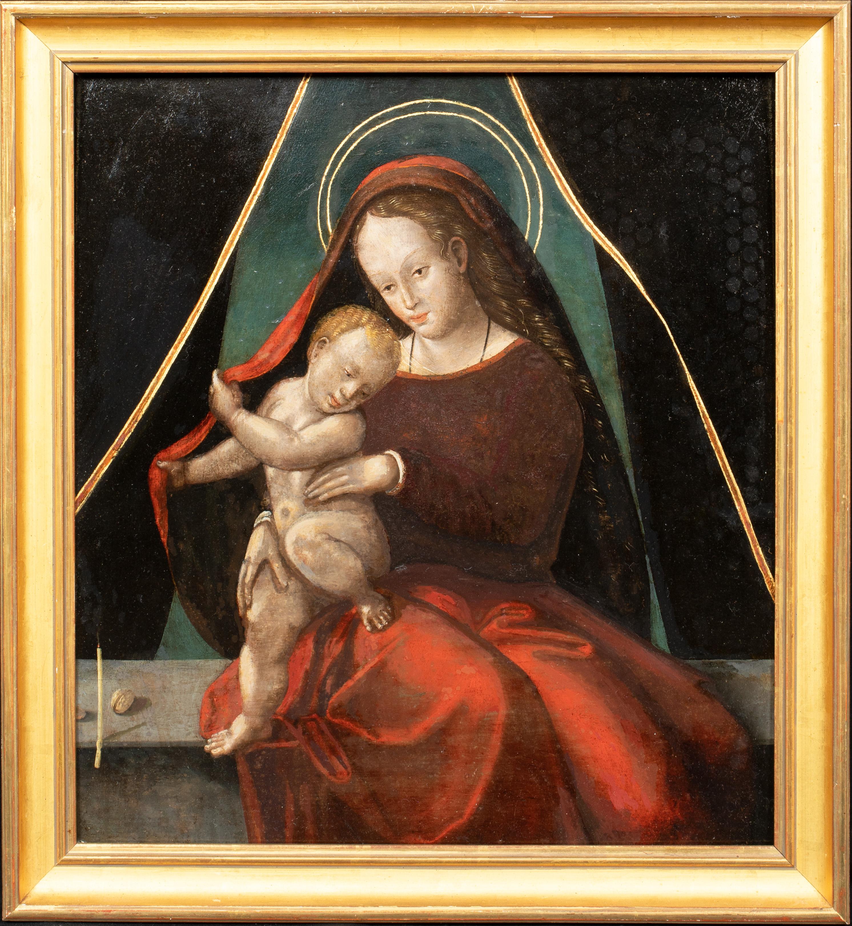 Unknown Portrait Painting - Madonna & Child, 16th 17th Century 