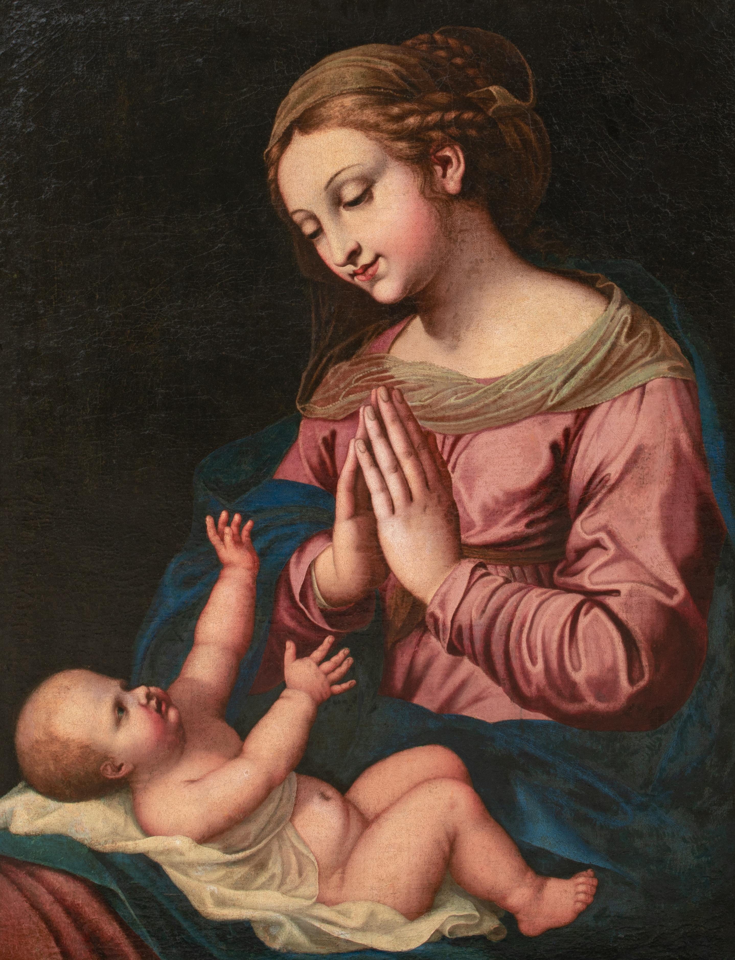 Madonna & Child, XVI secolo  Scuola di LUCA PENNi (1500-1556) - Portrait Painting Marrone di Unknown