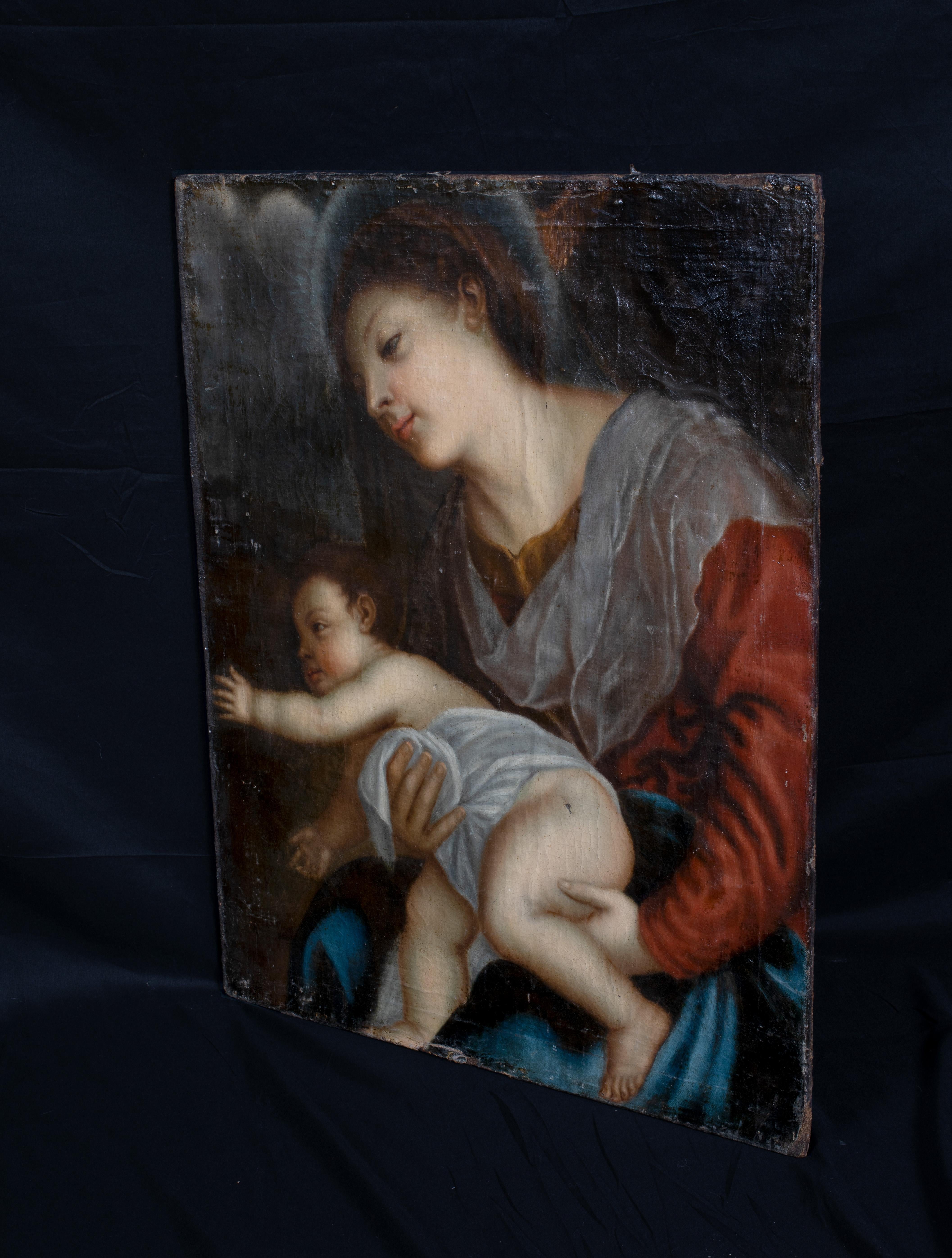 Madonna & Child, 18th Century - Black Portrait Painting by Unknown