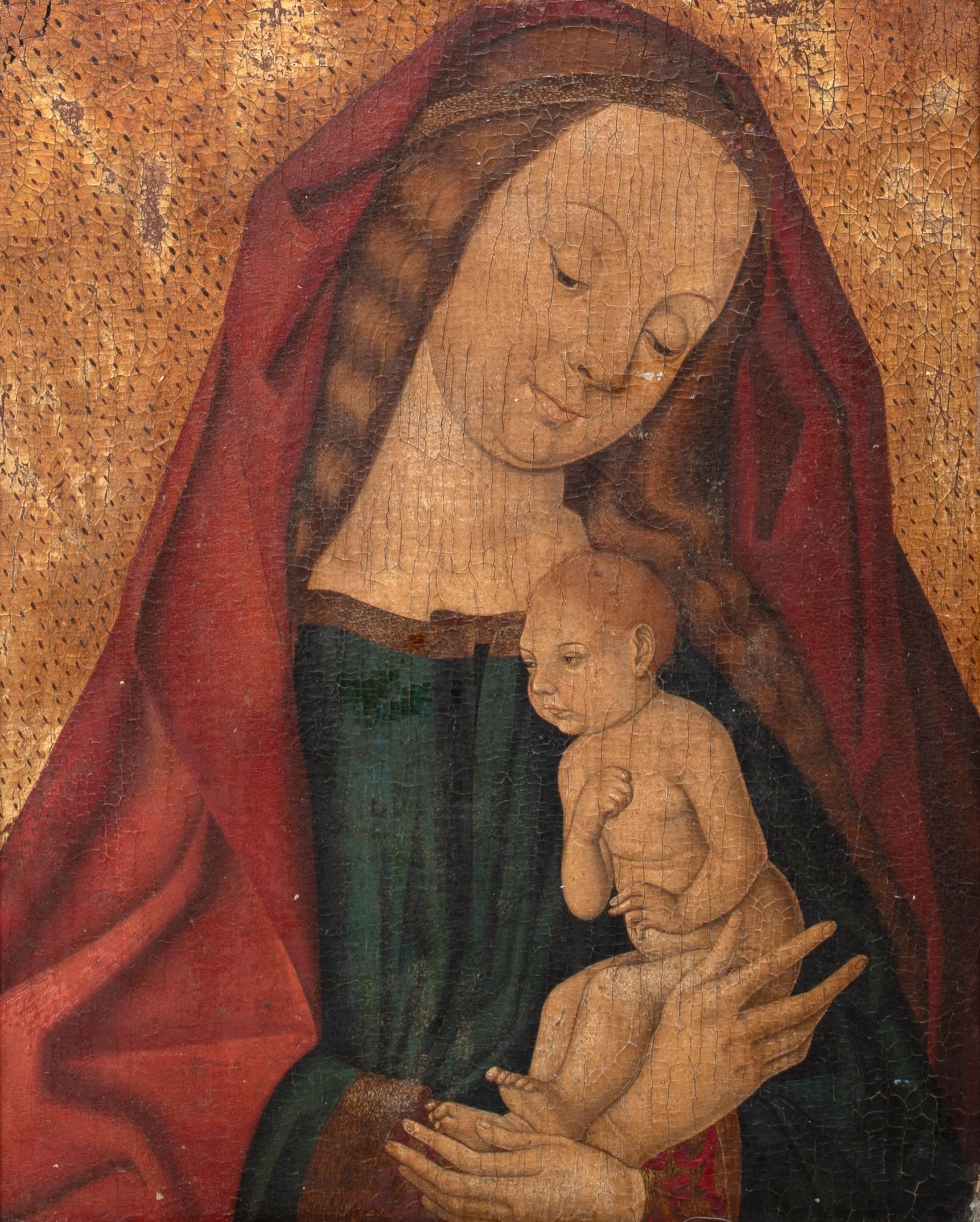 Madone & Child, huile sur panneau  adepte de DIERIC BOUTS (1415-1475) - Marron Portrait Painting par Unknown