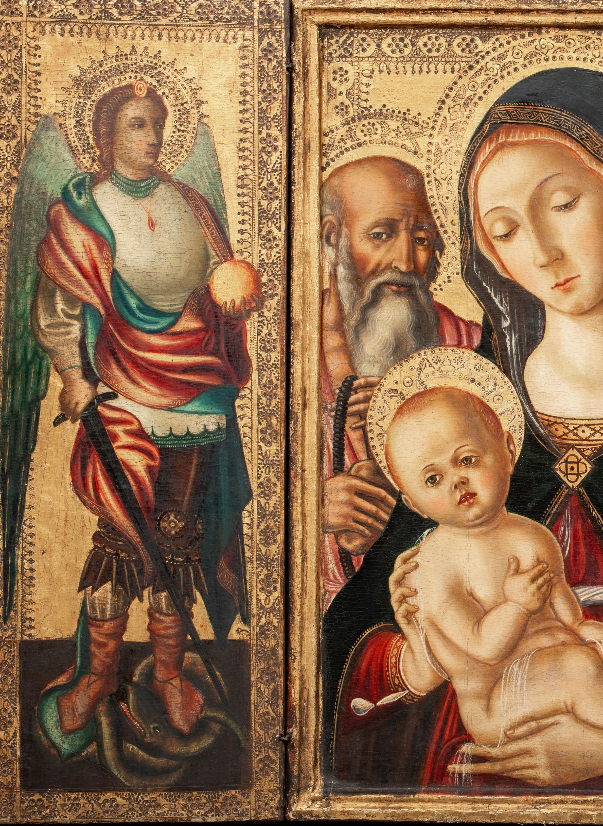 Madonna & Child St Jerome St Francis, Archangel Michael, St John, Triptych  For Sale 5