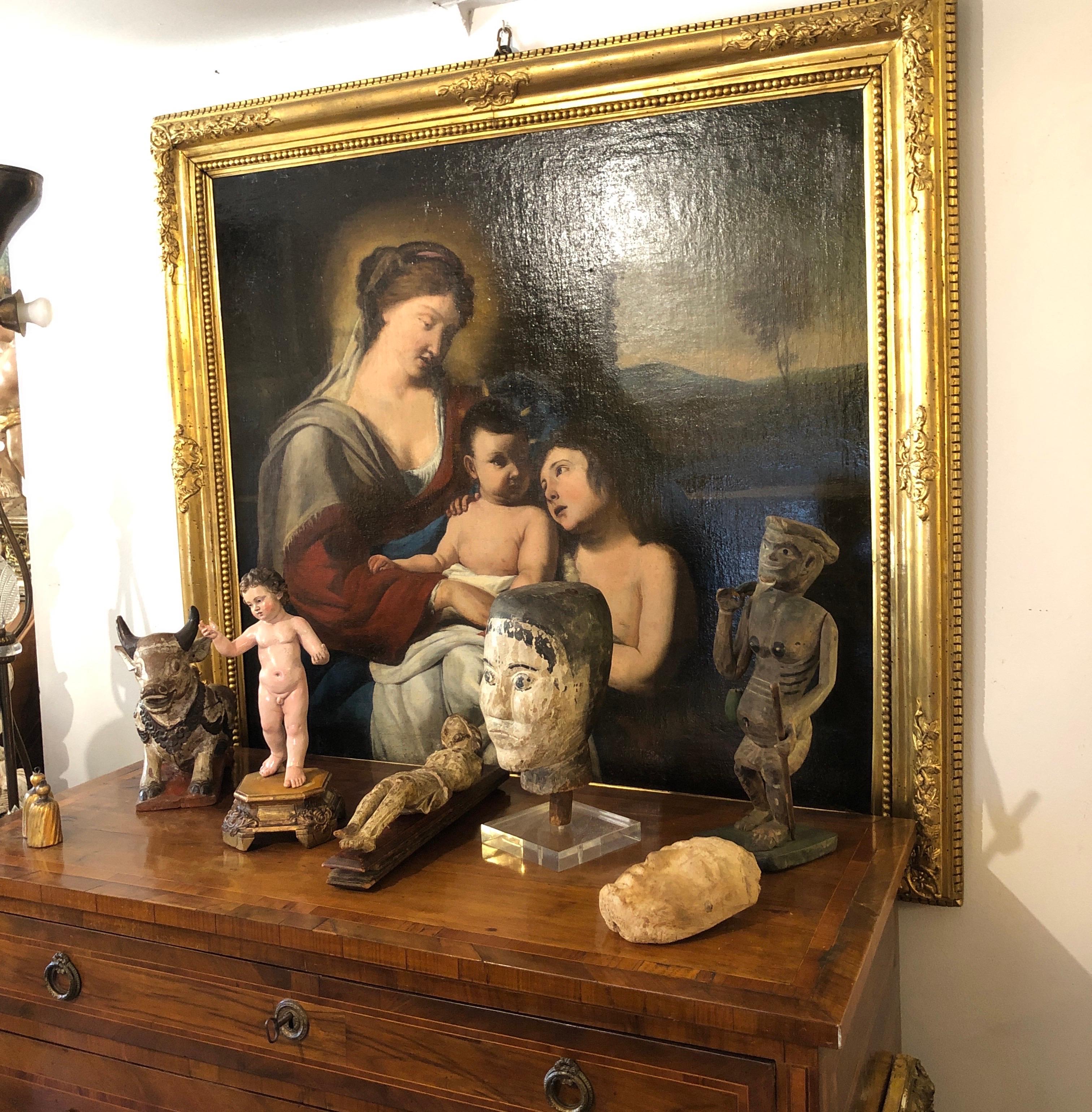 Madone à l'enfant et saint Jean 17e siècle École lombarde italienne en vente 5