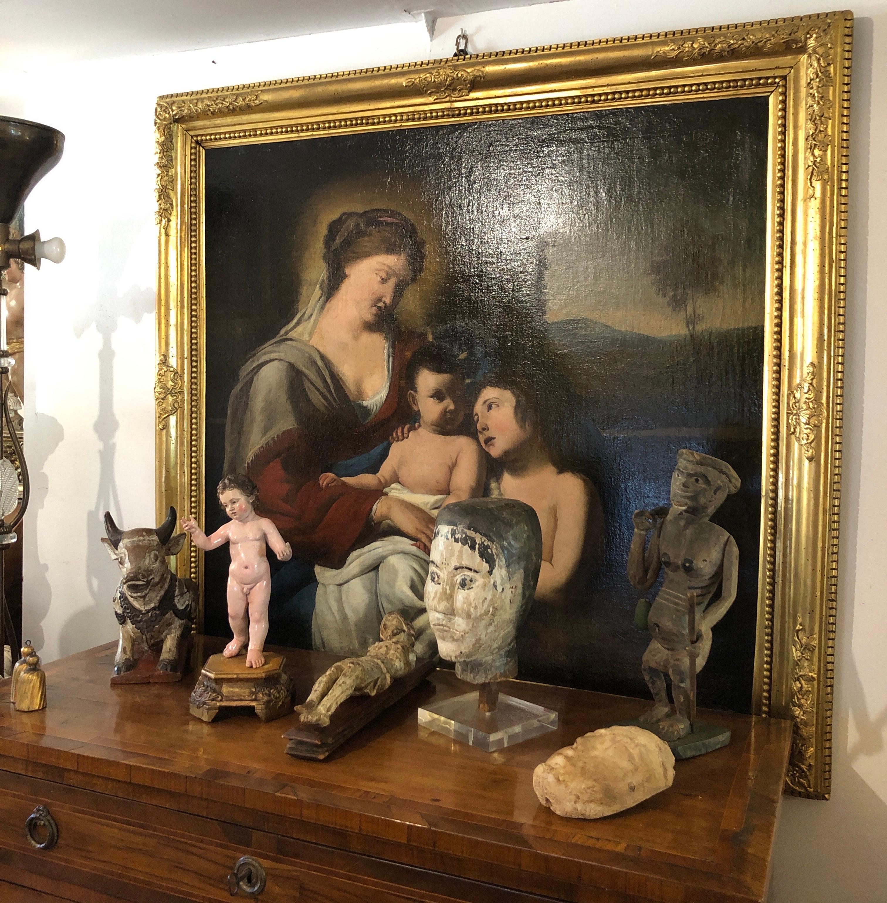 Madone à l'enfant et saint Jean 17e siècle École lombarde italienne en vente 6