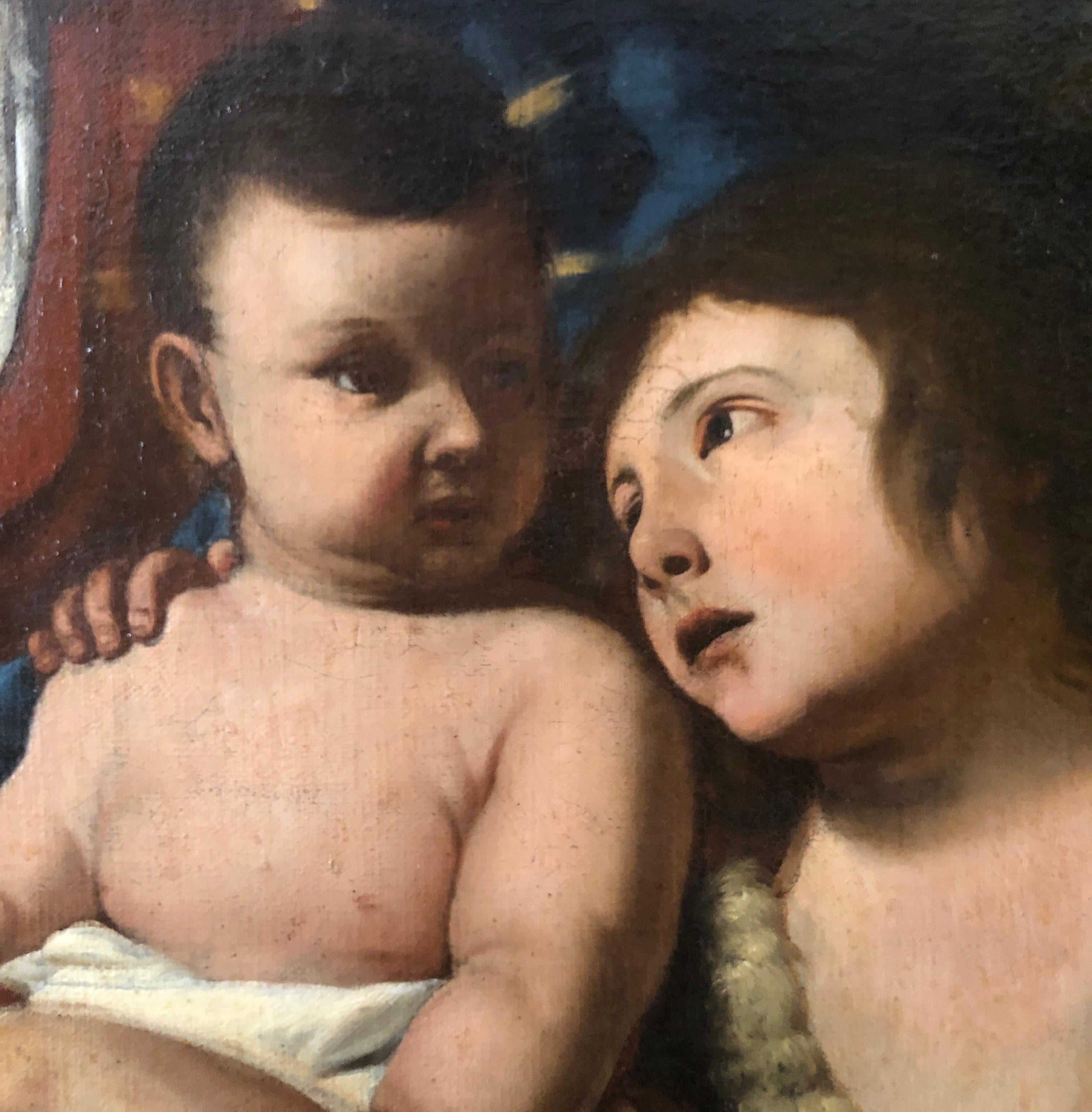 Madone à l'enfant et saint Jean 17e siècle École lombarde italienne - Brown Figurative Painting par Unknown