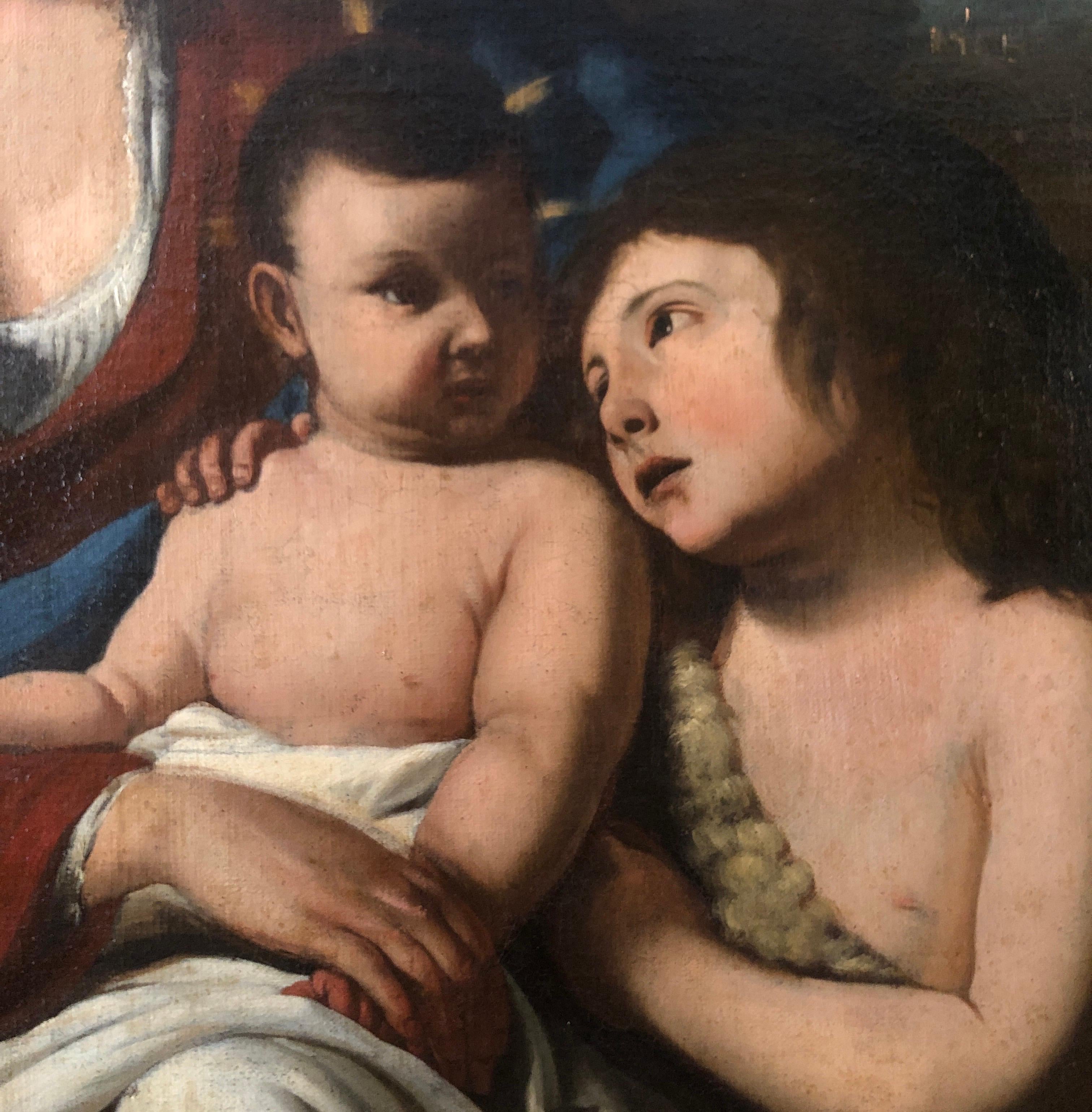 Madone à l'enfant et saint Jean 17e siècle École lombarde italienne en vente 1
