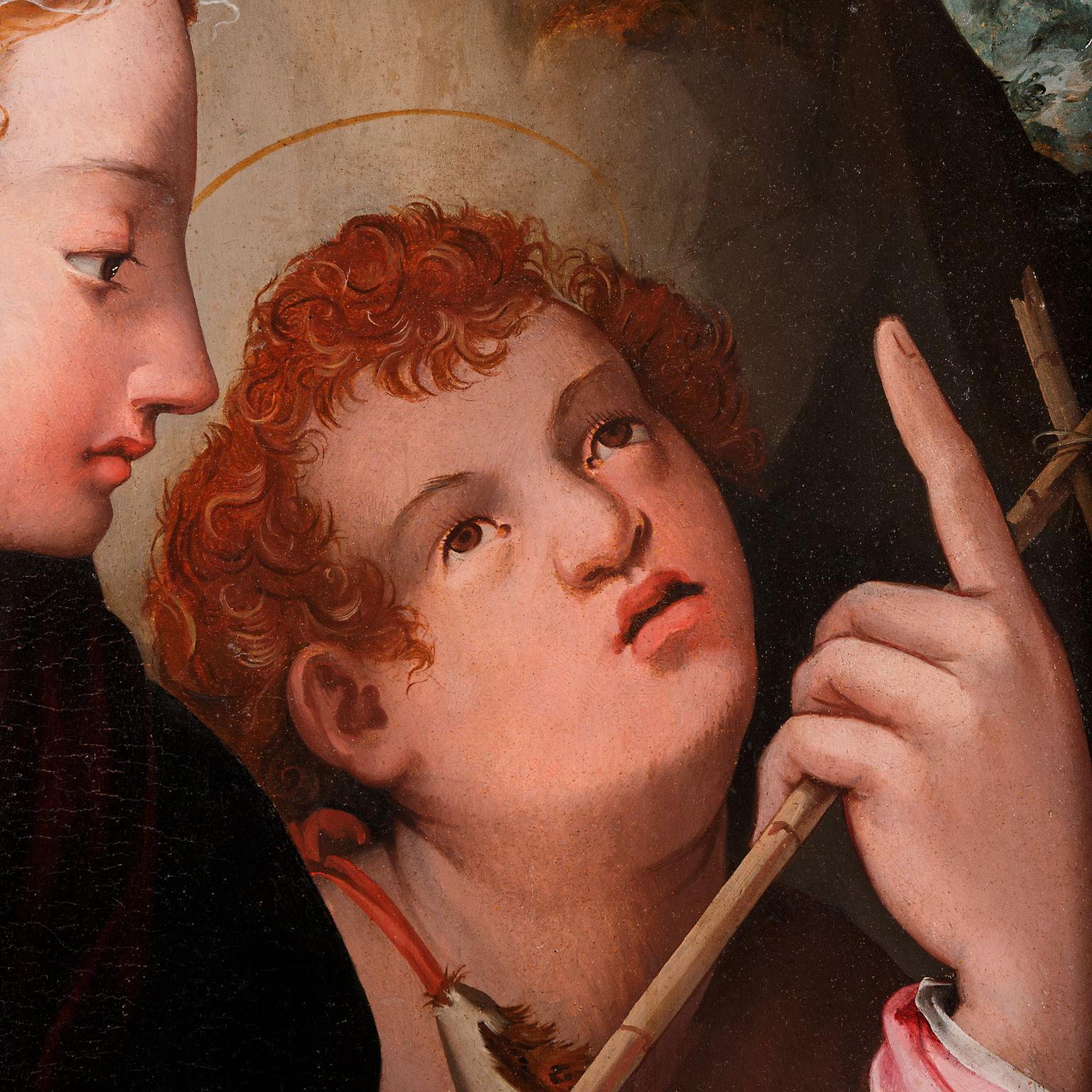 Madonna und Kind mit dem Heiligen Johannes, um 1540-1560. Carlo Portelli zugeschrieben im Angebot 1