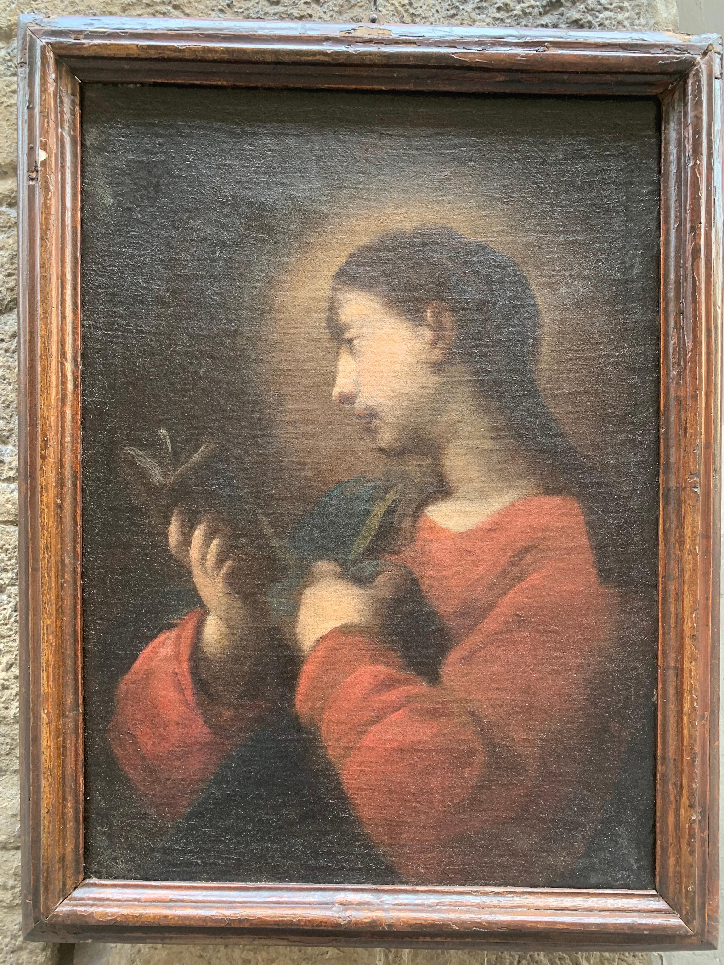 Madonna mit dem Buch. Genovese Schule. Ein Anhänger von Bernardo Strozzi. – Painting von Unknown