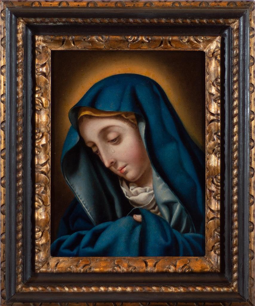 Unknown Portrait Painting - Madonna del Dito - Original Oil on Copper - 17th Century