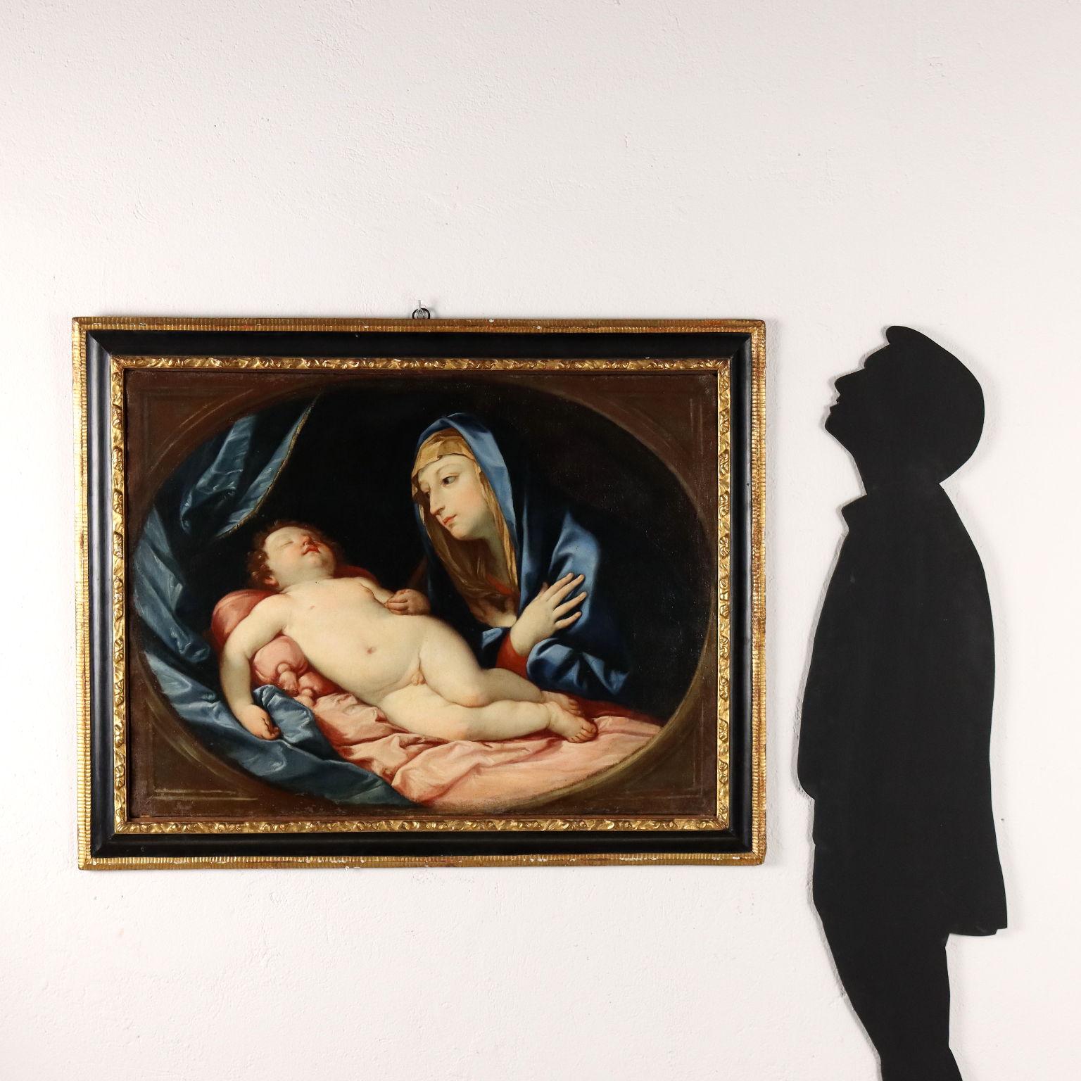 Madonna in Adorazione del Bambino dormiente, Copia da Guido Reni - Painting de Unknown