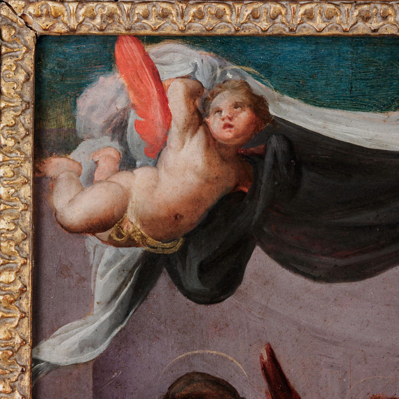 Vierge à l'enfant entre des anges et les saints Nicolas de Tolentino en vente 5