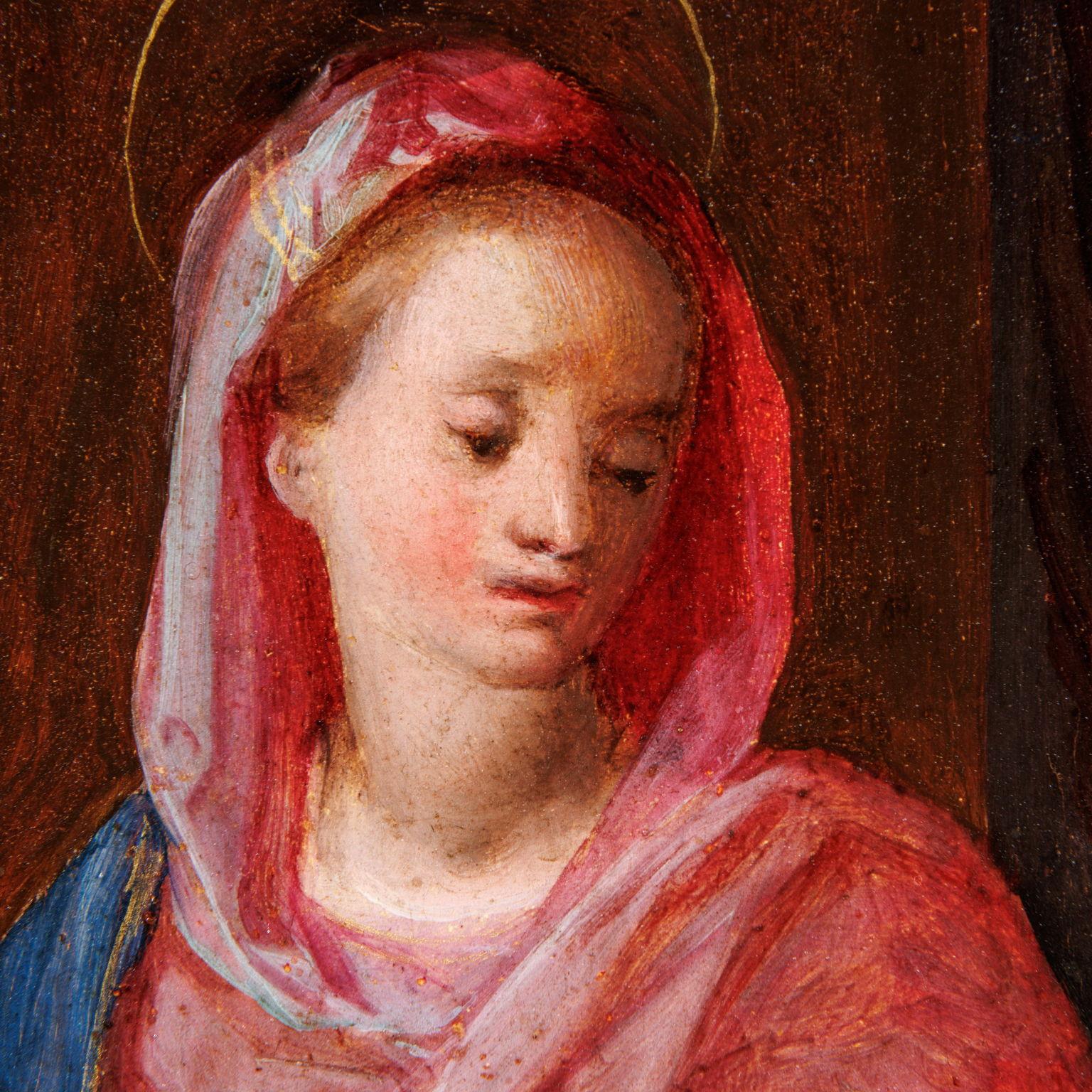 Vierge à l'enfant entre des anges et les saints Nicolas de Tolentino - Autres styles artistiques Painting par Unknown