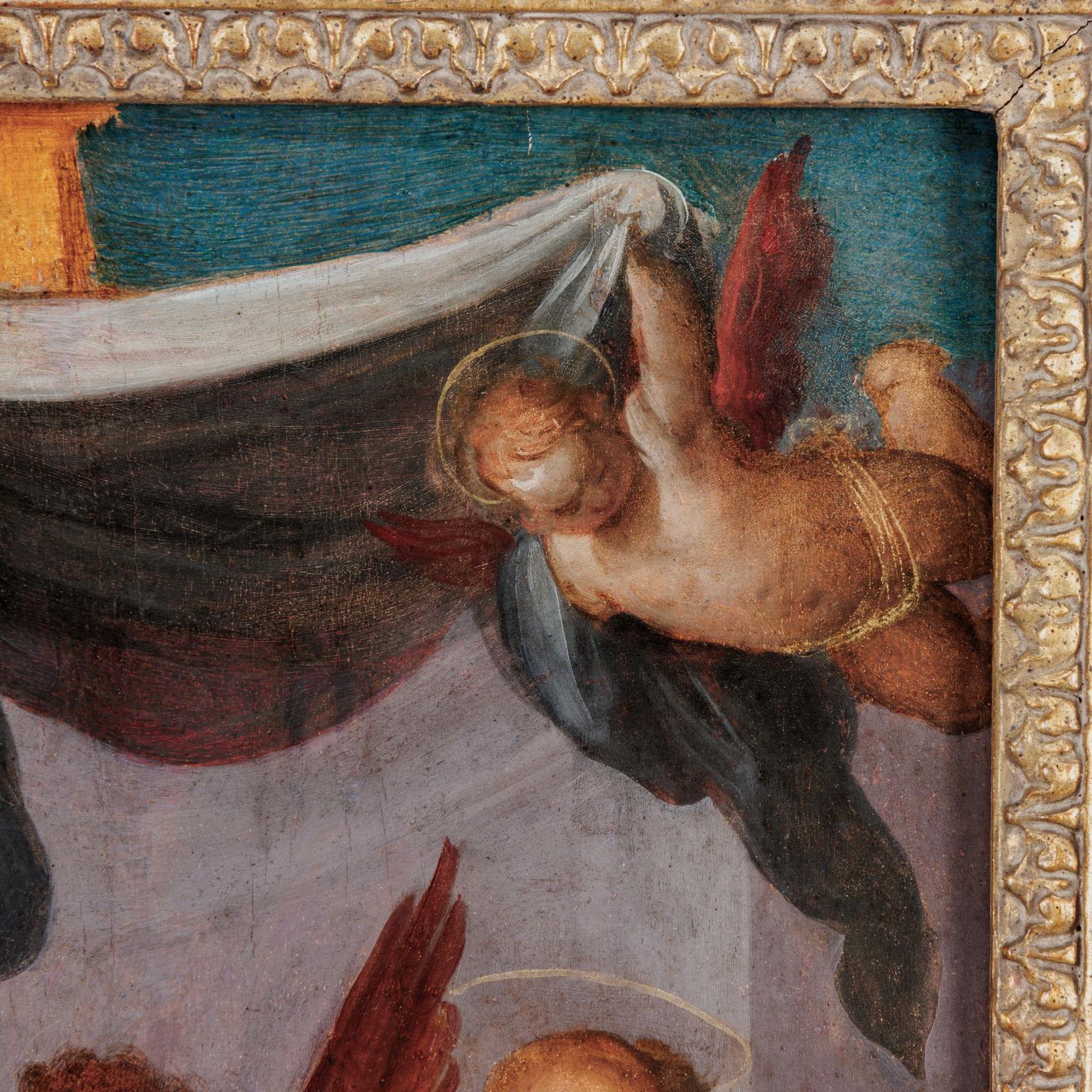 Vierge à l'enfant entre des anges et les saints Nicolas de Tolentino en vente 4