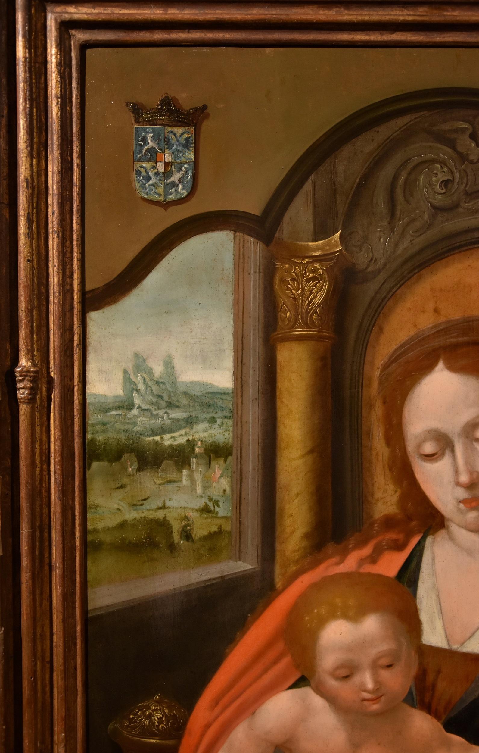 Madonna Papagei Gemälde Öl auf Tisch Alter Meister Flemish Follower Master of Parrot (Alte Meister), Painting, von Unknown