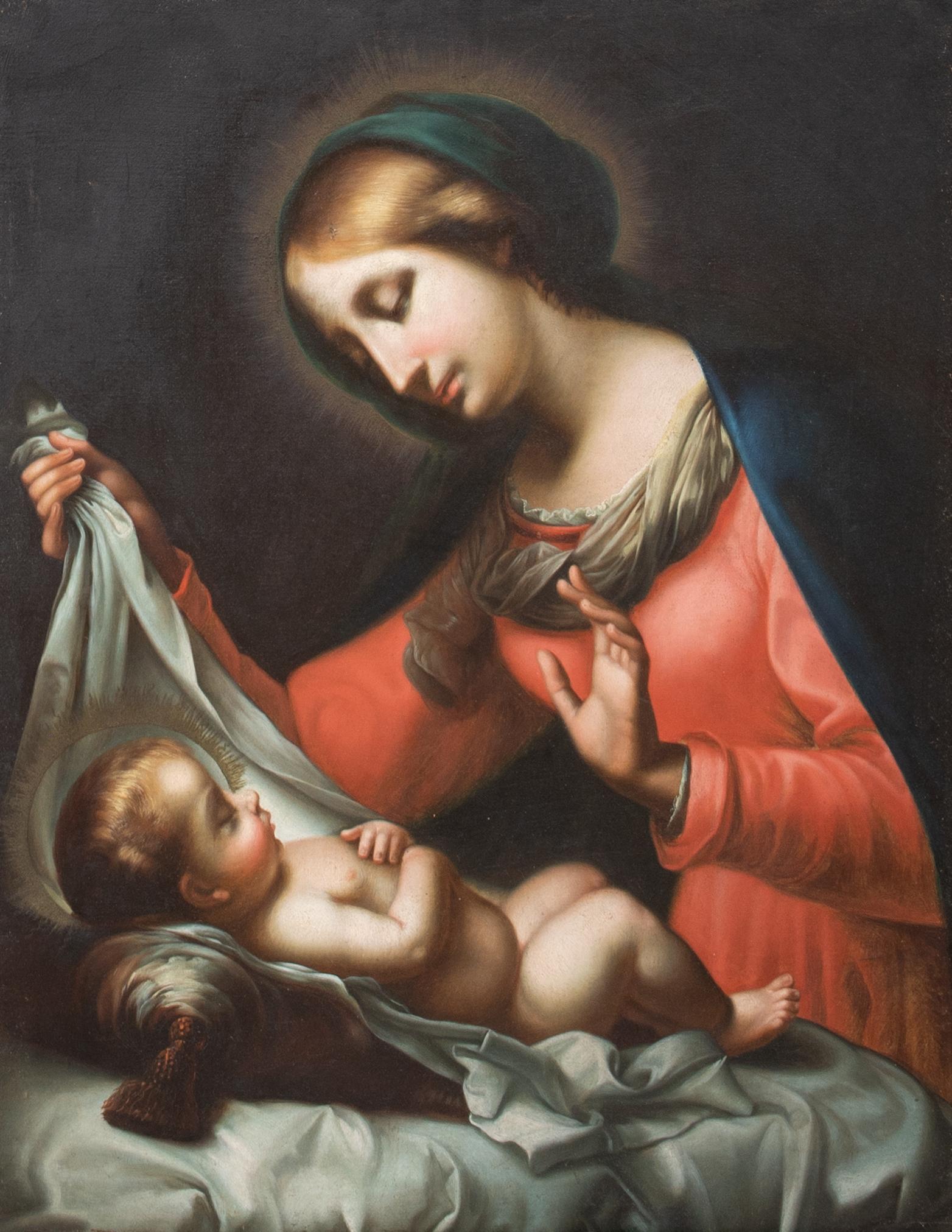 Madonna & Sleeping Infant Christ, 18th Century  Italian School - Brown Portrait Painting by Unknown