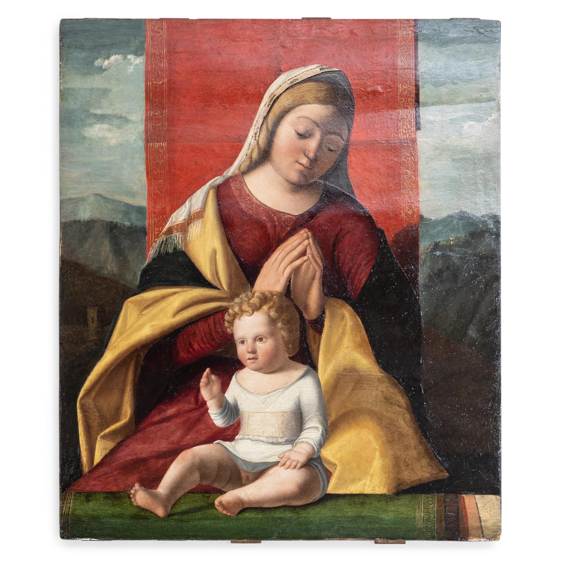Unknown Portrait Painting - Madonna with Child, 16th Century, Oil on Wood, Religious and Figurative, Italy