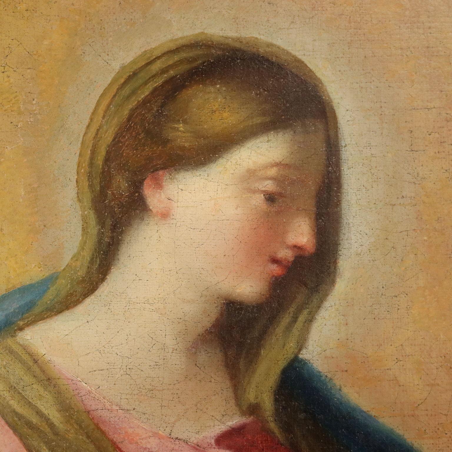 Madonna con Bambino Angeli e Santi, XVII-XVIII secolo - Figurative Painting Marrone di Unknown