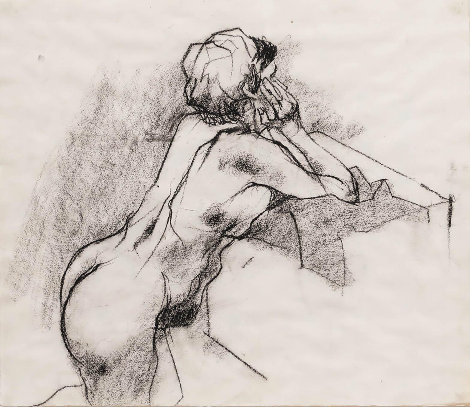 Maggie O'Brien - Kohlezeichnung des 20. Jahrhunderts, Nachdenklicher Akt – Painting von Unknown