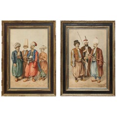 Magnificent Pair of Turkish Ottoman Watercolors of Sultans by Hossein