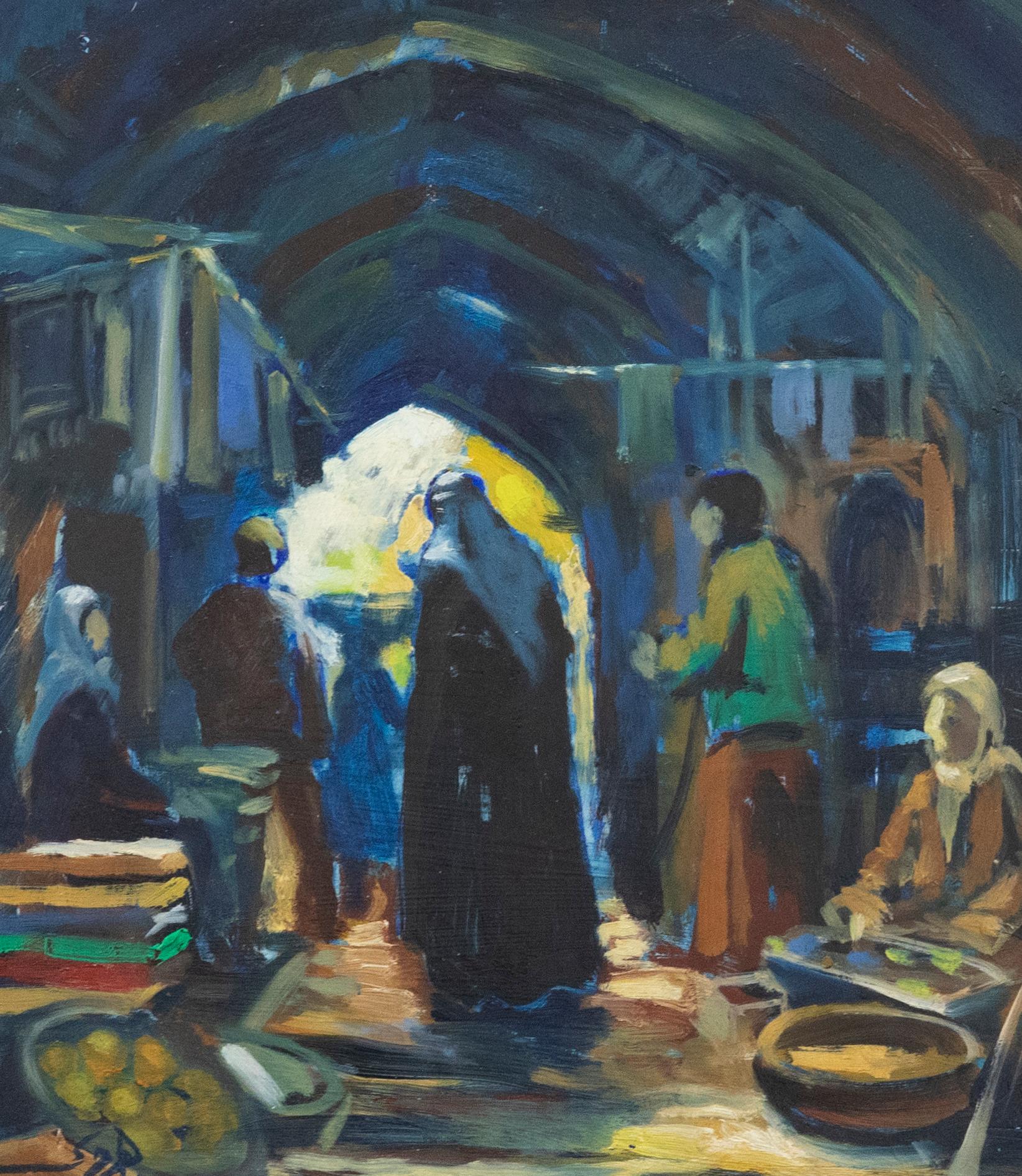 Maher Harb  - 1991 Oil, Mosul Street Market - Painting by Unknown