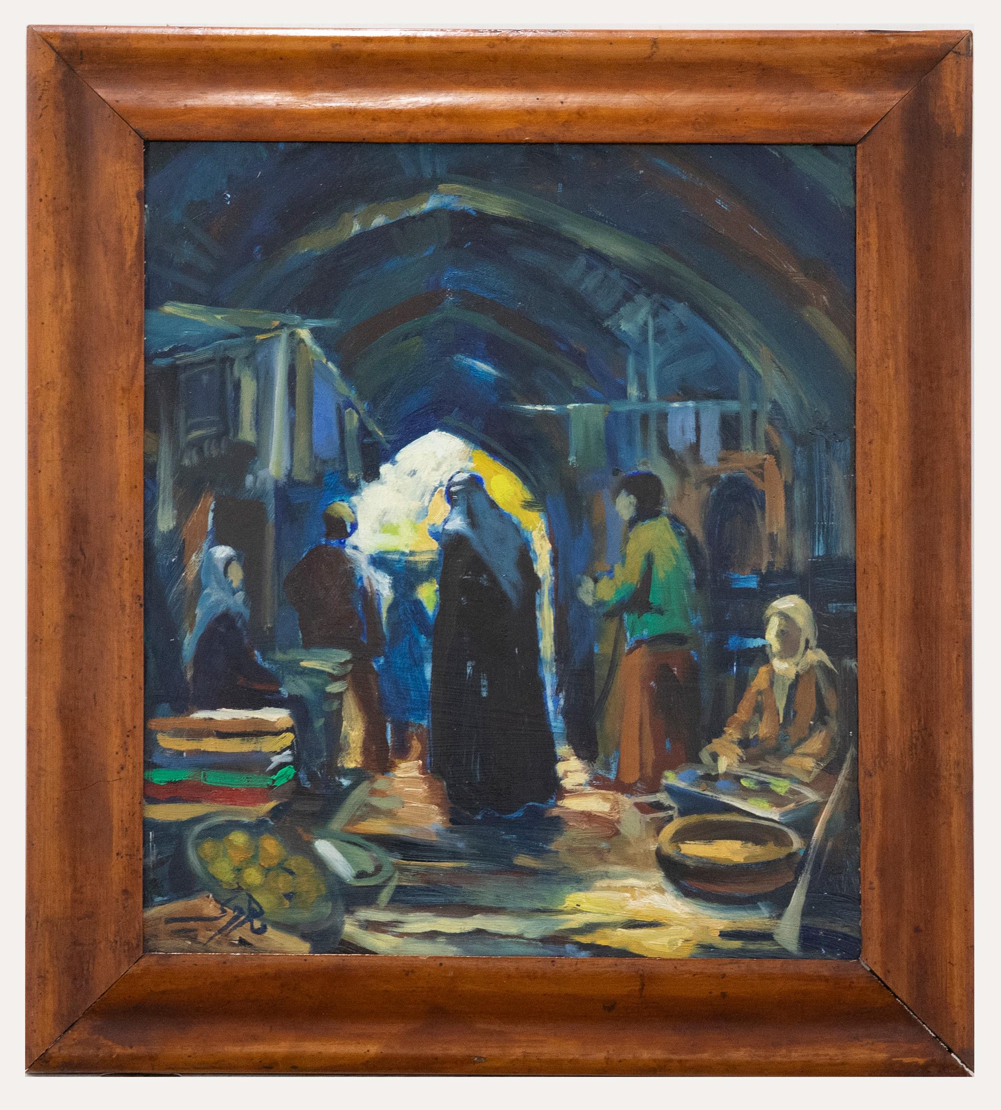 Unknown Figurative Painting - Maher Harb  - 1991 Oil, Mosul Street Market