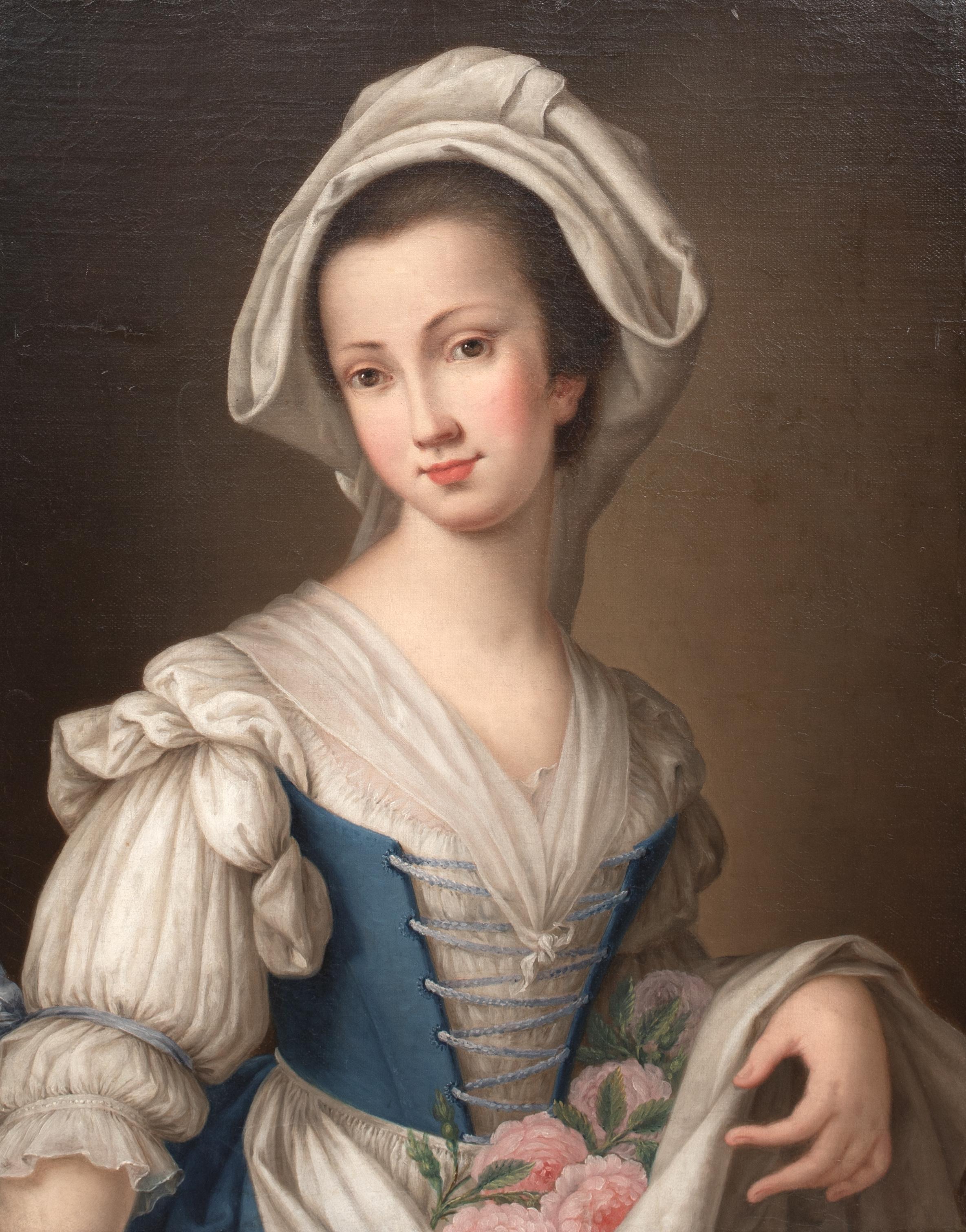 Maid Carrying Roses, 18th Century  attributed to Antonio ROTARI (1707-1762) - Brown Portrait Painting by Unknown