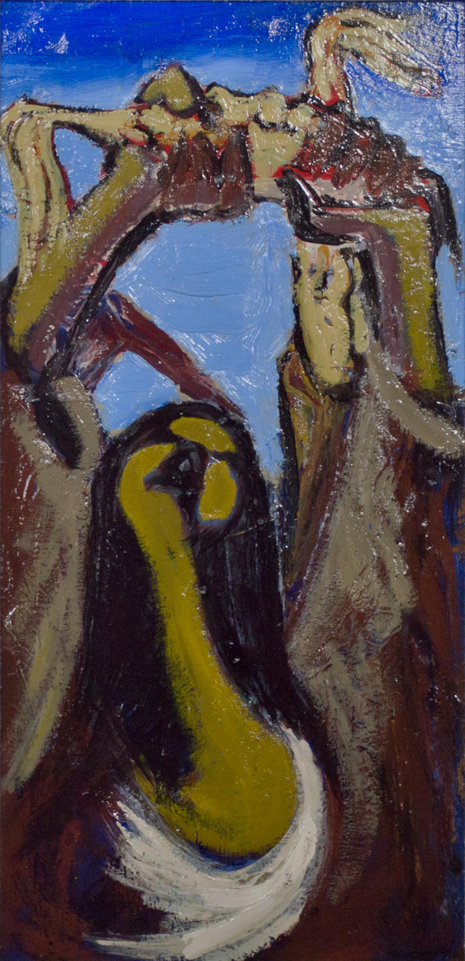Unknown Abstract Painting - "Maize, " Original Oil on Panel by School of/Student of David Alfaro Siqueiros