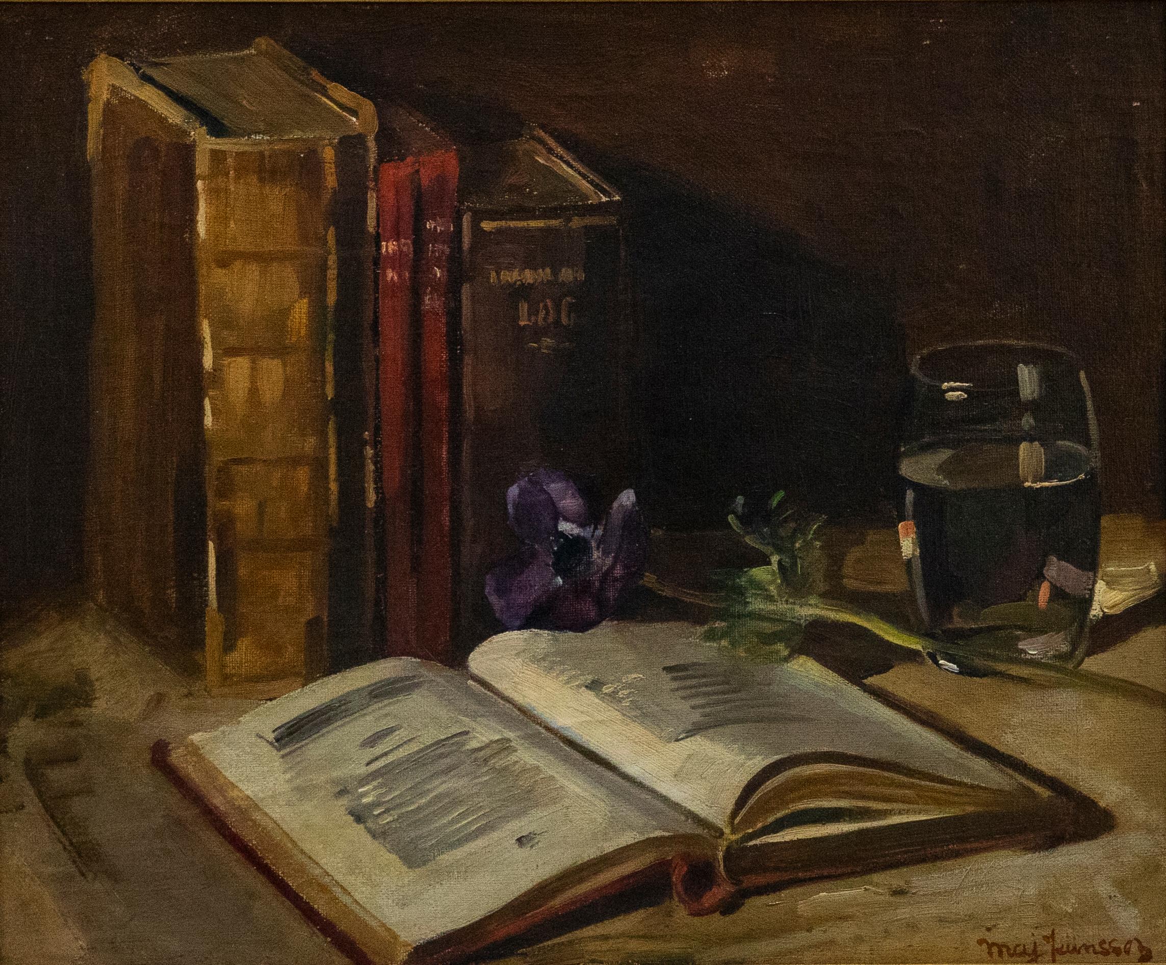 Maj Jeansson - Swedish School Mid 20th Century Oil, Still Life with Anemone Stem - Painting by Unknown