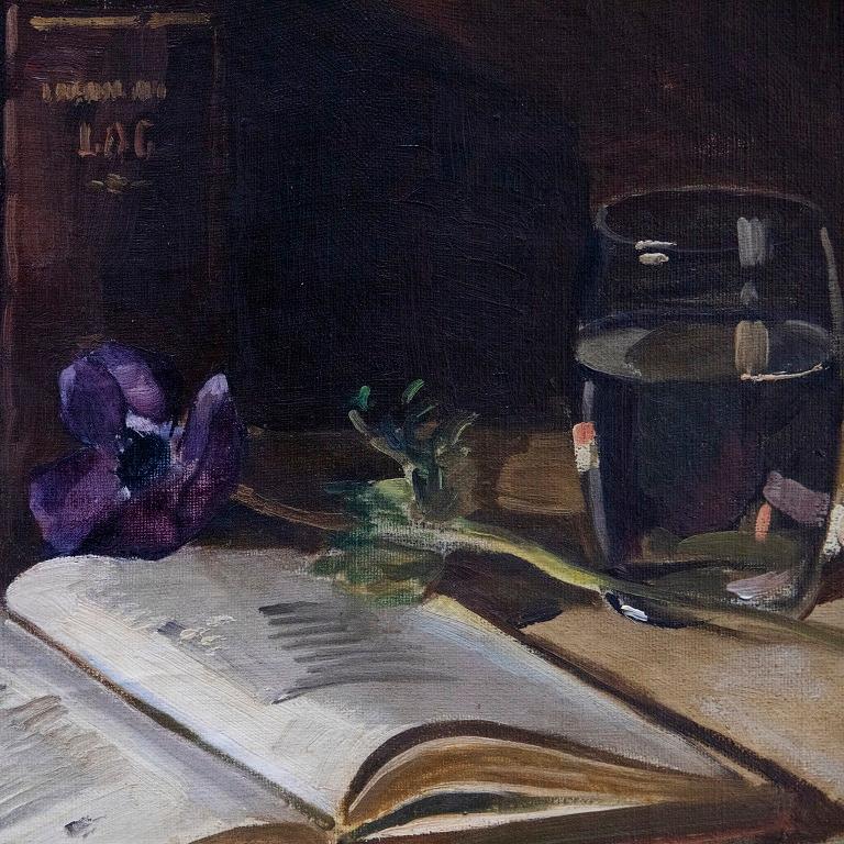Maj Jeansson - Swedish School Mid 20th Century Oil, Still Life with Anemone Stem For Sale 1