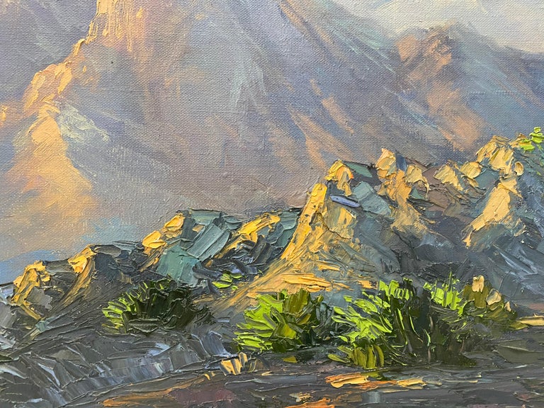 Majestic Mountain Landscape Oil Painting c.1940 For Sale 4