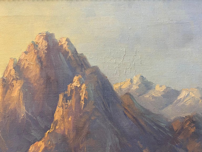 Majestic Mountain Landscape Oil Painting c.1940 For Sale 6